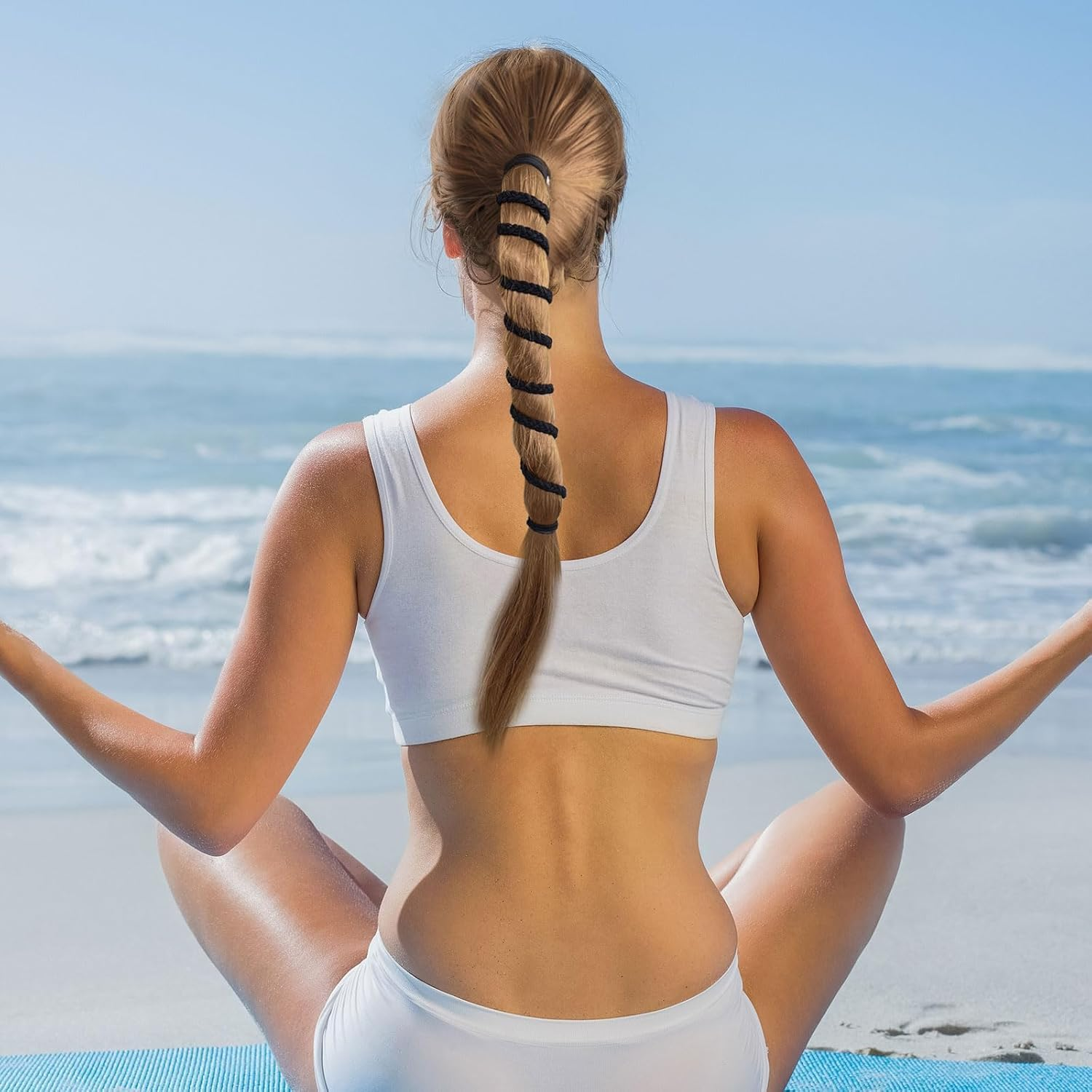 3Pcs 35"Ponytail Holders Hair Ties for Sports,Non-Destructive Strong Braided Ponytail Hair Ties Rip Hair Ties for Women Gym,Swimming,Diving (Black, 35") image number 5