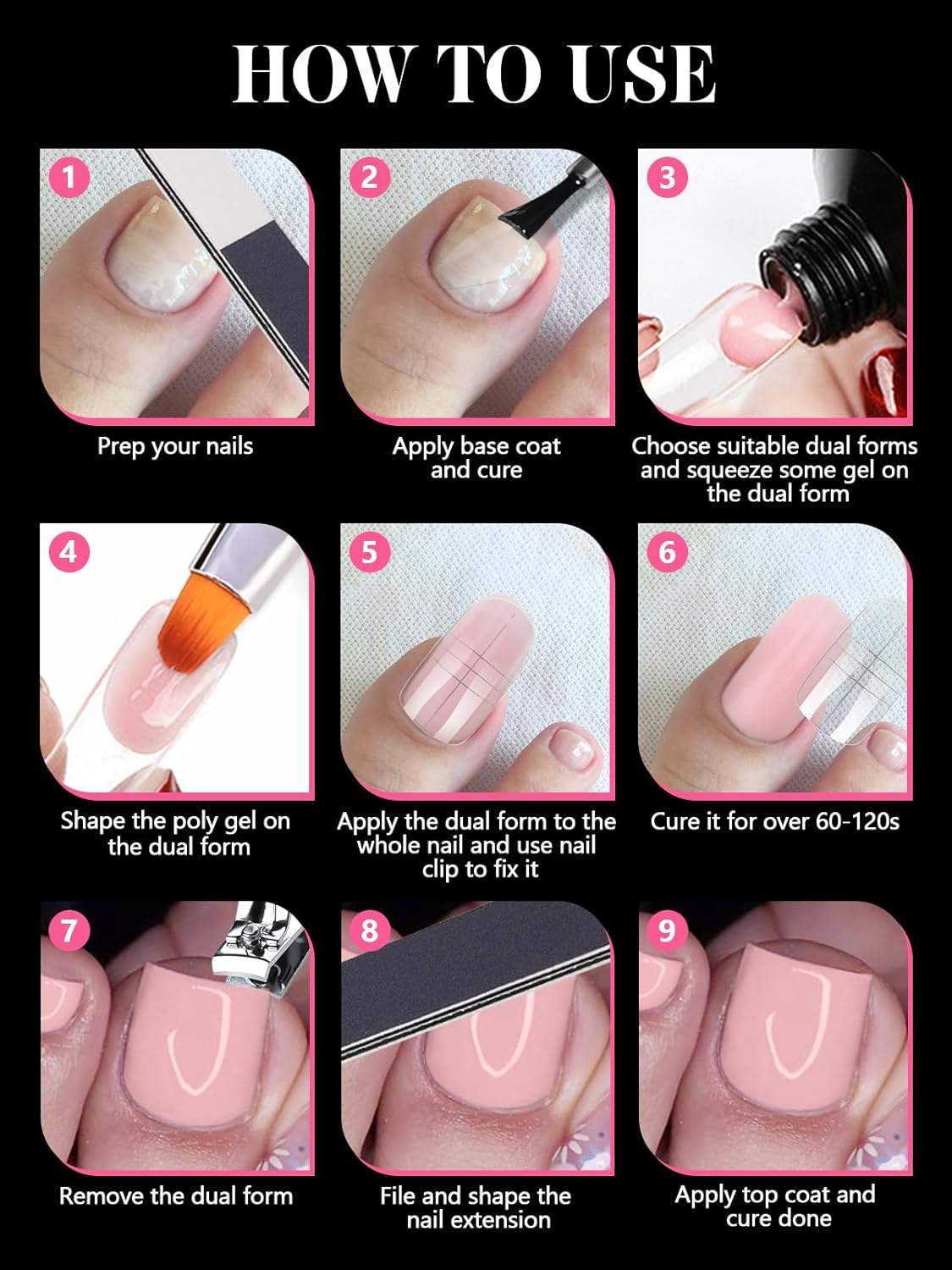 EBANKU 600 Pcs Double Toe Nail Extension Molds Reusable Full Cover Acrylic Nails with French Tip and Pedicure for Salon and DIY at Home, 15 Sizes - Clear image number 6