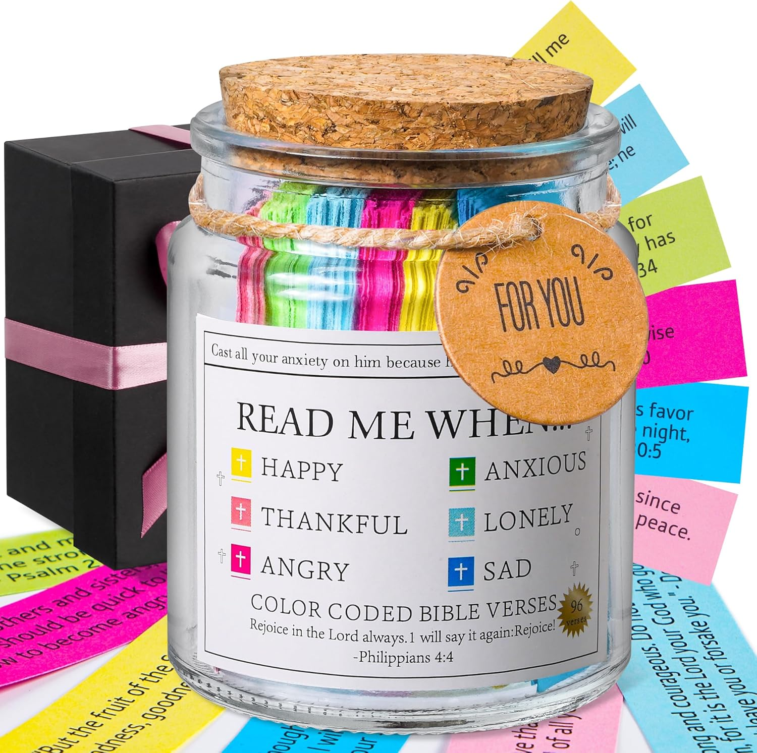 Bible Verse Jar, Read Me When Bible Verses Jar for Emotions and Feelings, Christian Women, Mothers Day, Birthday & Graduation ,Prayer Cards Comes with a 48-Inch Ribbon Bow image number 4