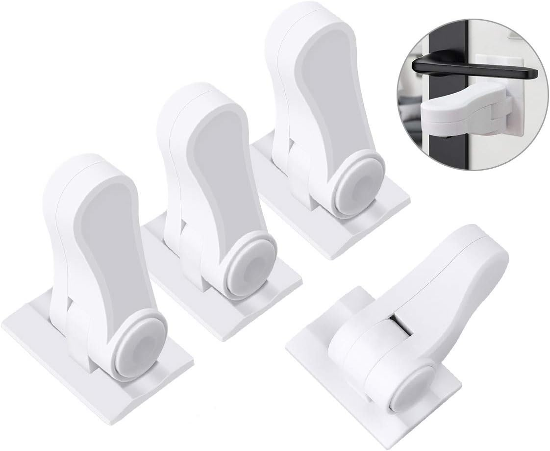 Door Lever Lock Child Proof - Baby Proofing Door Handle Lock -Toddler Safety Doorknob Latch for Toilet Facuet Handle - No Drilling Install - Easiest Use （4 Pack）