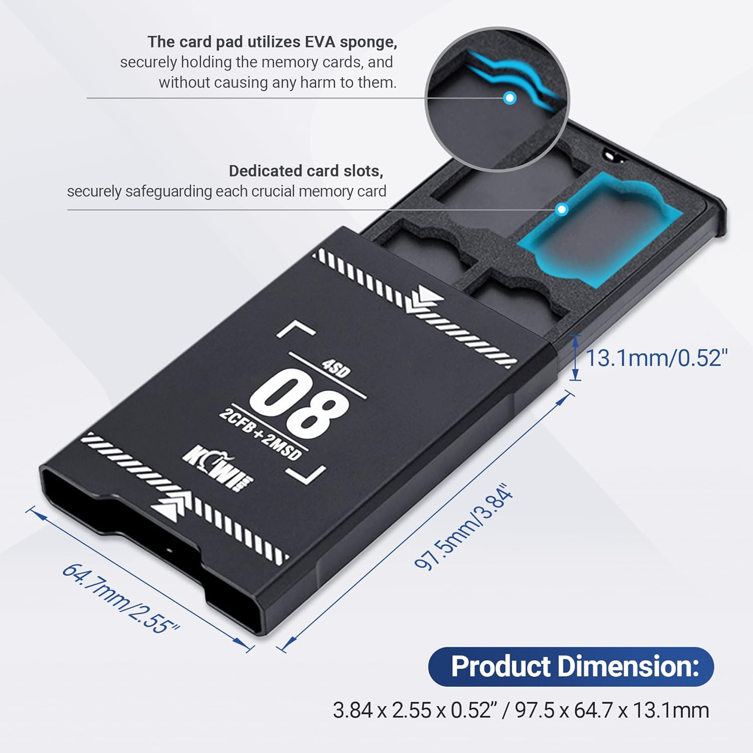 KIWIFOTOS 8 Slots Memory Card Case Pop-Up Aluminum Memory Card Holder Organizer Micro SD Card Holder Stores 4 SD & 2 CF Express Type-B or XQD & 2 X Micro SD image number 3