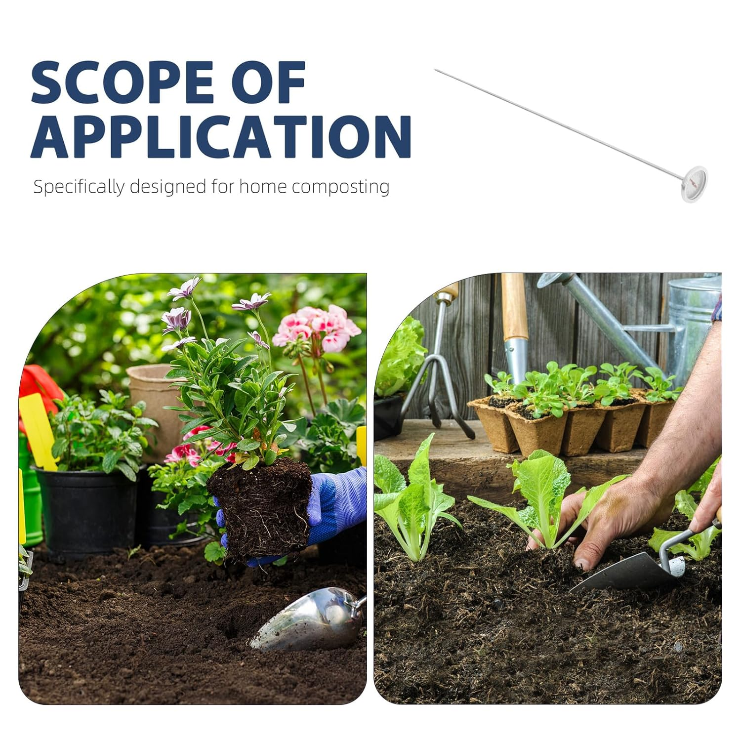 Gadpiparty Reusable Stainless Steel Compost Temperature Thermometer Long Stem Probe, Soil Thermometer for Gardening and Backyard, Outdoor Soil Temperature Gauge Tool for Garden and Greenhouse