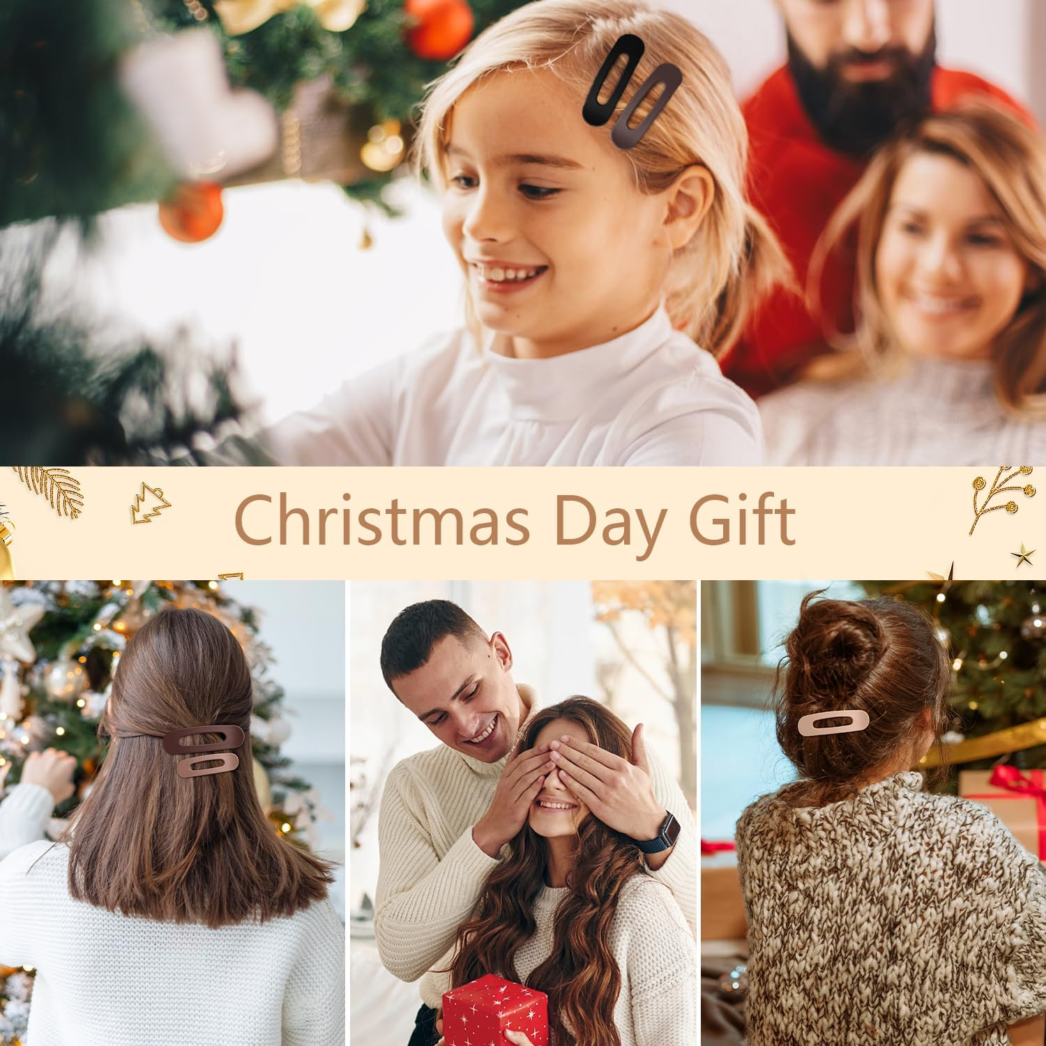 12PCS Flat Hair Clips, Flat Claw Clips for Thin Hair, Matte Lay down Claw Clips for Women, 3 Sizes Alligator Hair Clips, Slide Hair Clips, Christmas Hair Accessories, Brown image number 5