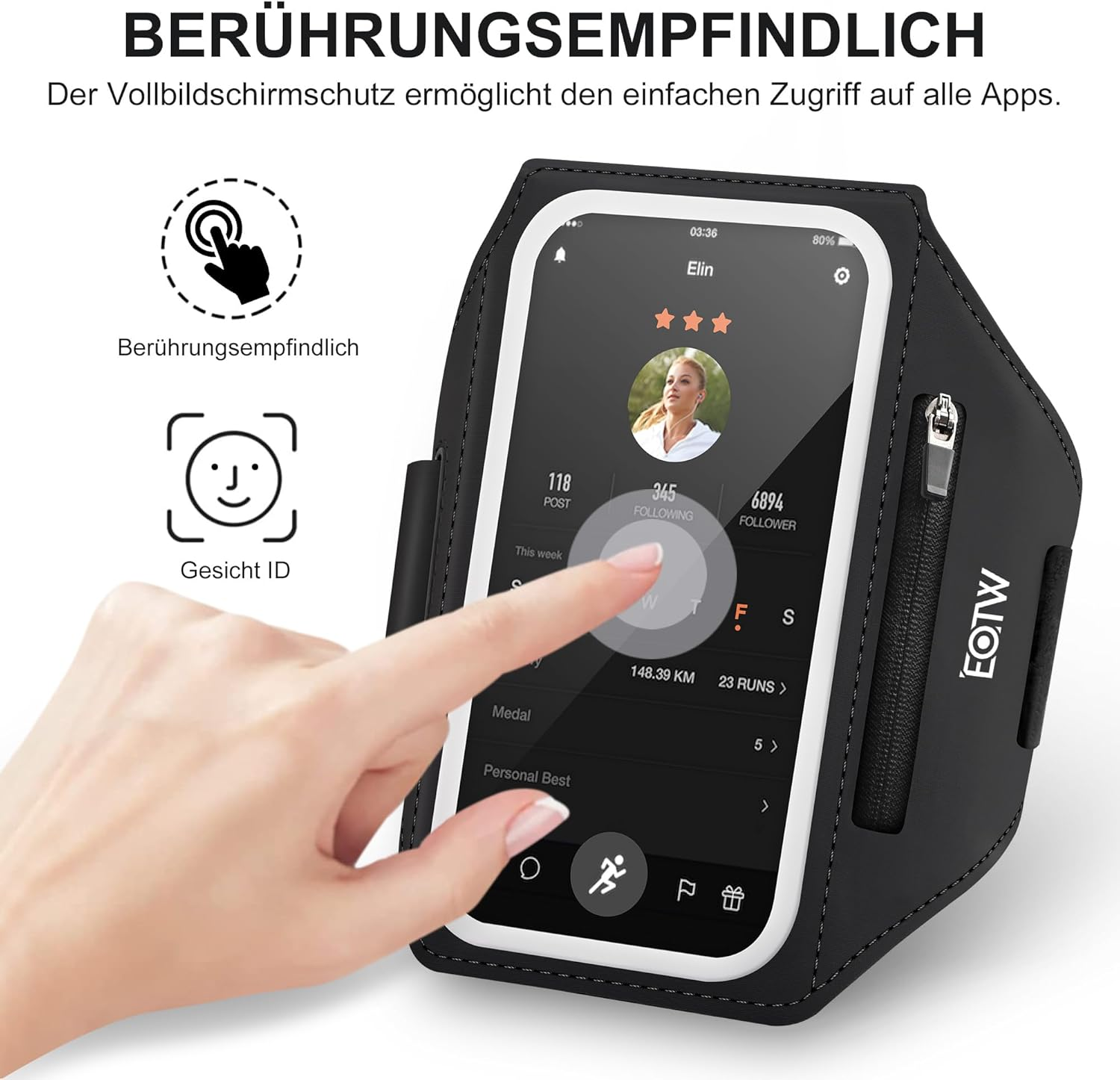 Mobile Phone Case Running Armband Jogging Sports Mobile Phone Holder Arm with Airpods Case for Iphone 16/15/14/13/12 Pro Max Galaxy S24+/S23+/S22/S21/S20 (6.2 Inches ~ 6.8 Inches) image number 5