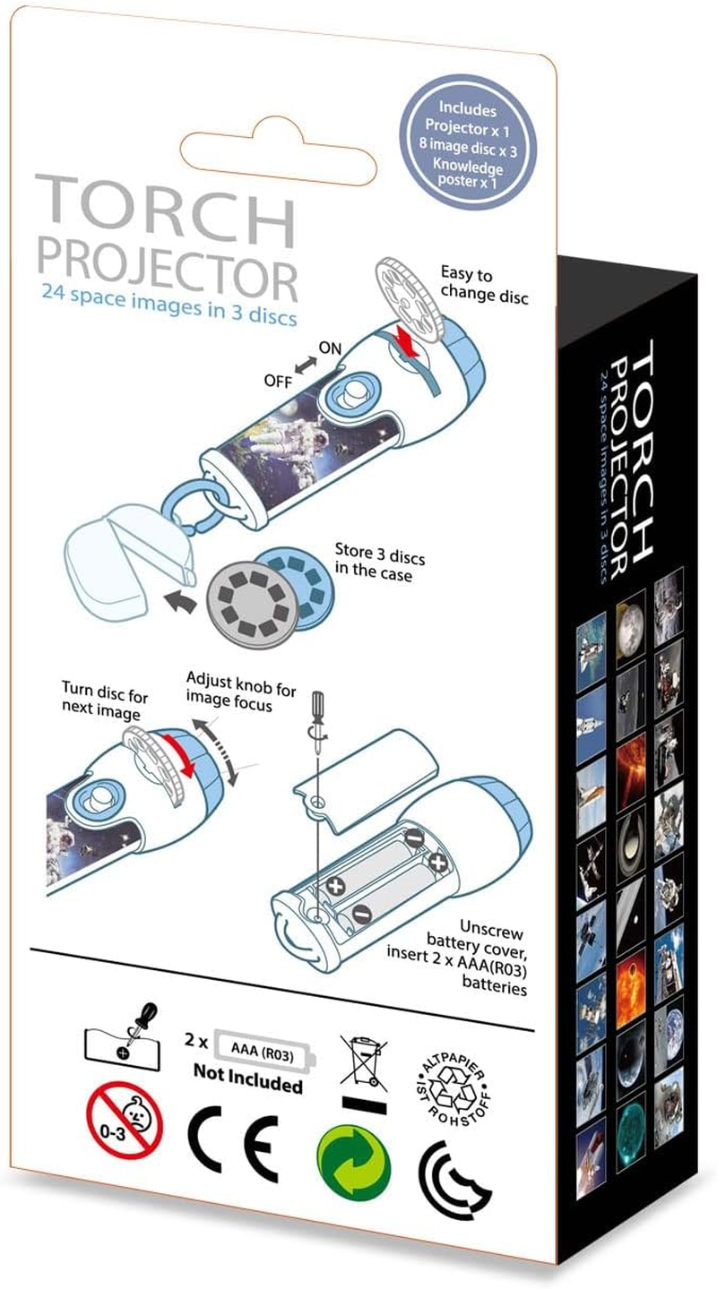 Space Large Torch Projector with 24 Images in 3 Discs, Ideal Kids STEM Education Toys, Starry Night Light, Decoration for Home Theater Ceiling Bedroom Party Living Room