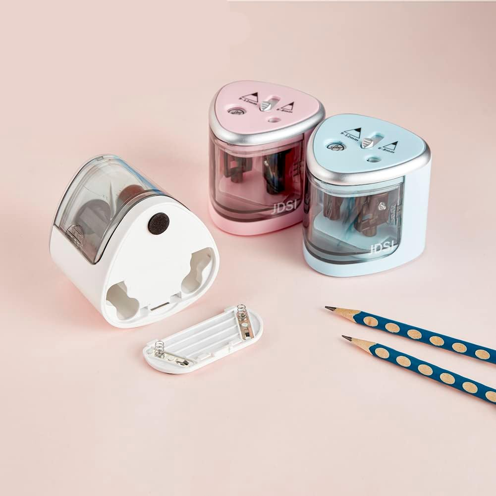 Two-Hole Electric Pencil Sharpener, Steel Blade, Battery-Powered Pencil Sharpener for Size 2 and 6-12Mm Pencils, Suitable for Home Office, School, Classroom (Pink) image number 5