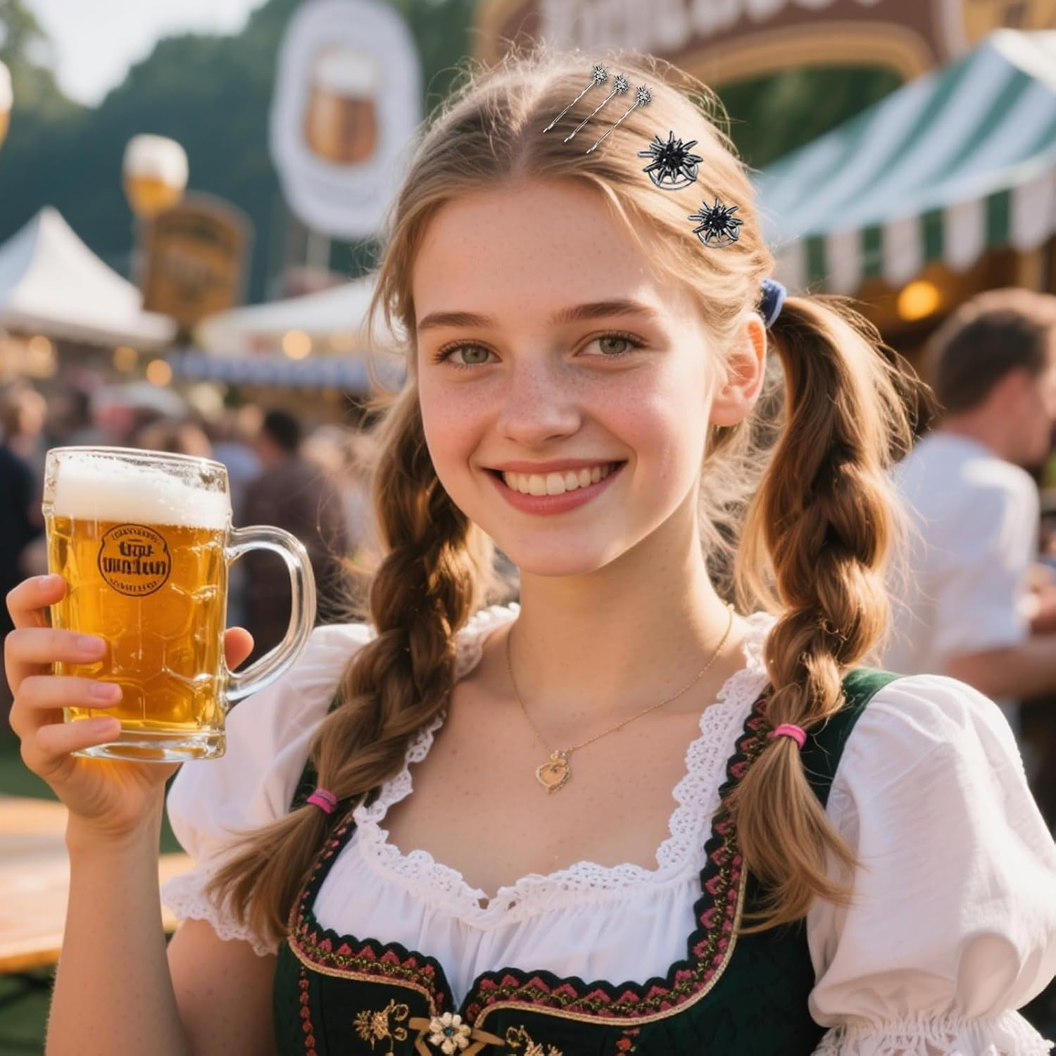 Set of 5 Traditional Rhinestone Edelweiss Hair Accessories, Silver, Hair Clips, Rhinestone Edelweiss Set of 6, Elegant Wavy Shape Hair Clips, Spring Clips for Bavarian Beer Festival, Dirndl Jewellery image number 2