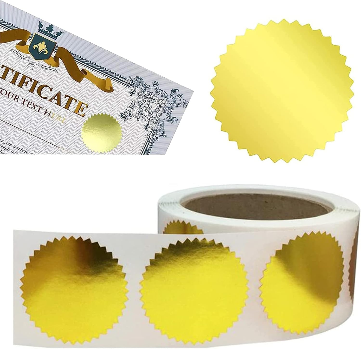 Certificate Award Seals, Silver Metallic Stickers with Serrated Edge 2'' Wafer Seals Labels for Envelopes, Package, School, Business - 250 PCS