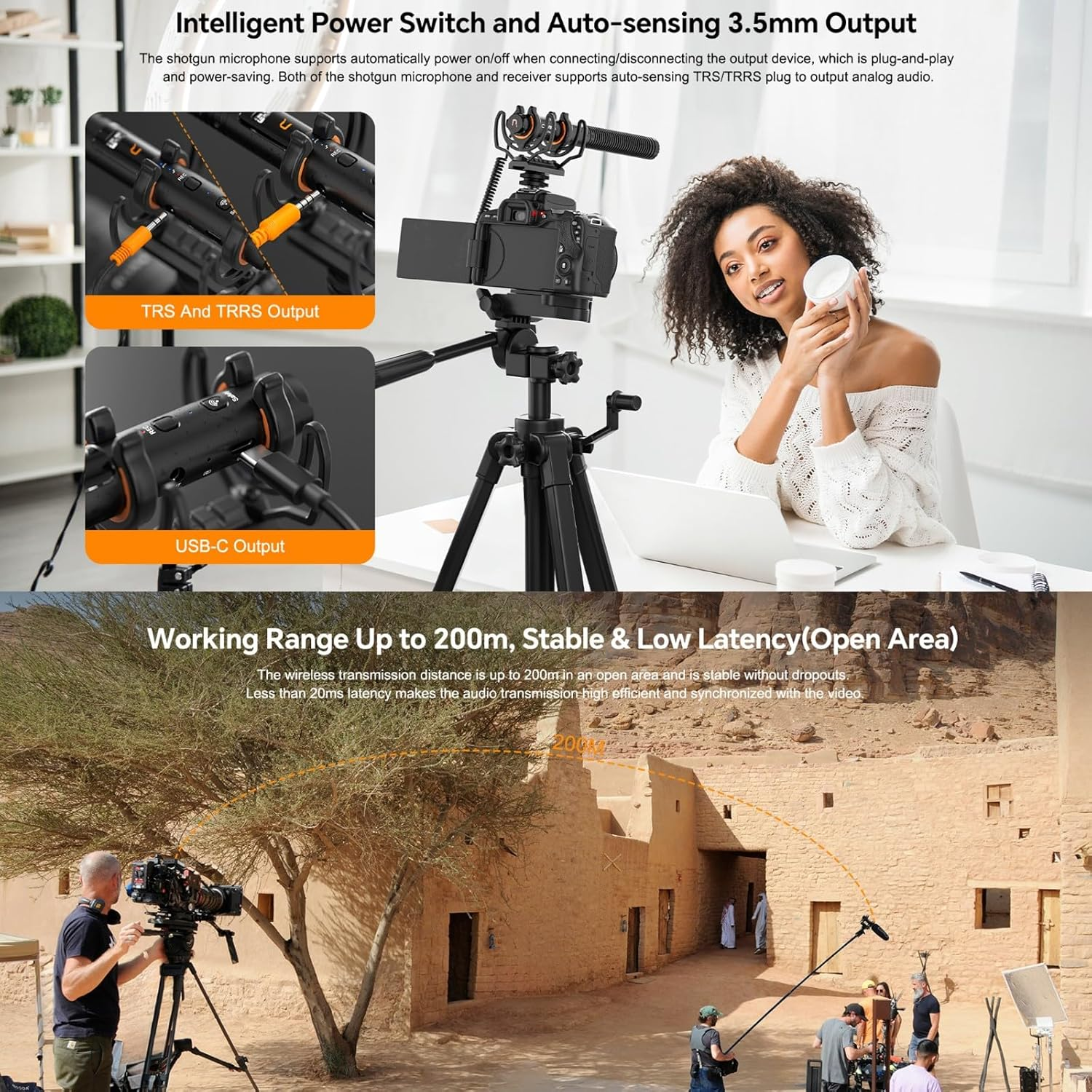 Comica VM40 Combo Shotgun Microphone,Super Cardioid Dual-Channel Wireless Mic for Camera,Smartphone and PC image number 2