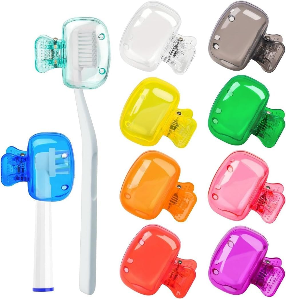 10 Pcs Toothbrush Covers Head Cap, Plastic Toothbrush Head Cover, Toothbrush Protector Clip for Family, Tooth Brush Travel Case Compatible with Manual and Electric Toothbrush (Style 1, One Size) image number 5
