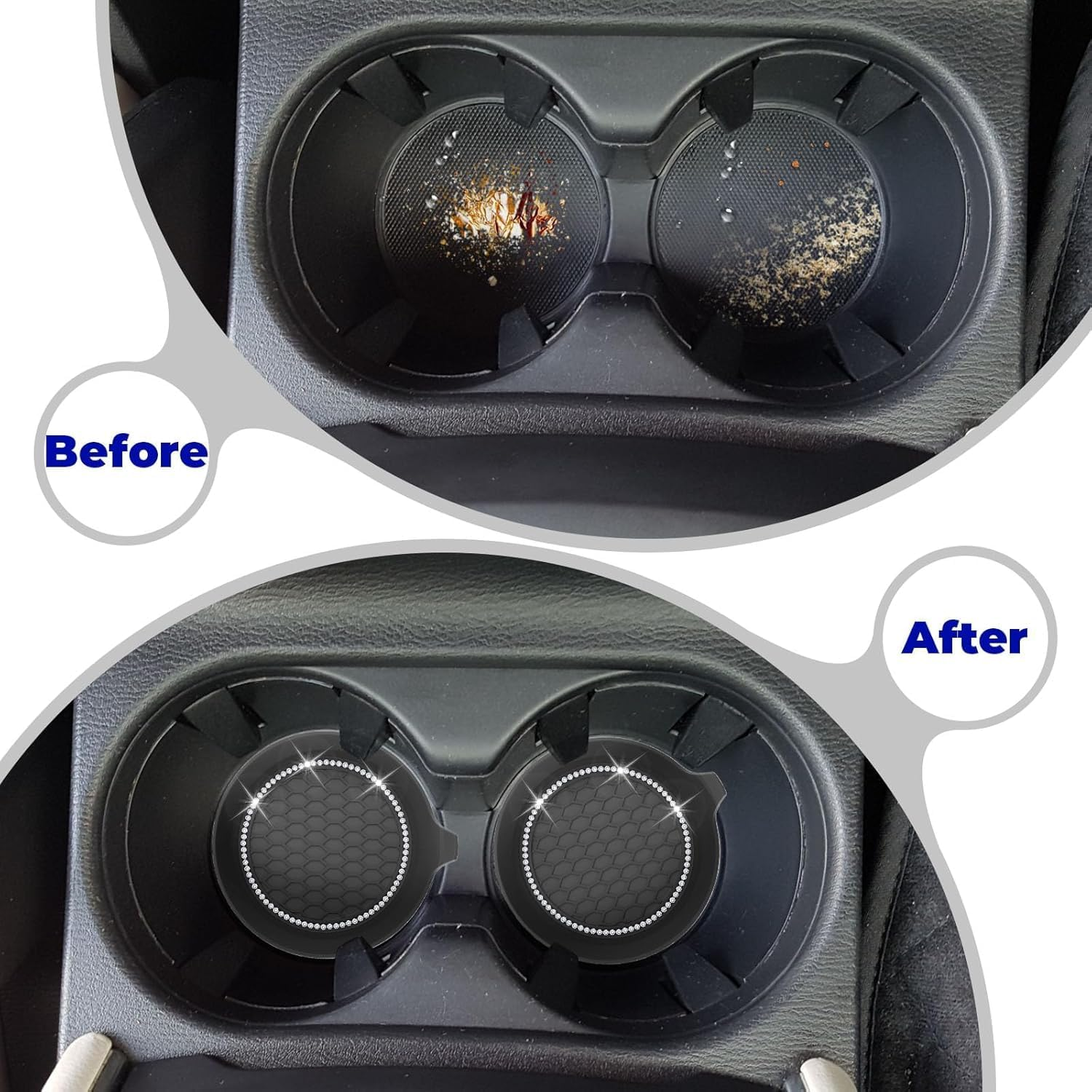 4 PCS Car Cup Coasters, Universal Cup Holder Coaster for Car Interior Accessories, Bling Cup Holders Insert for Women Non-Slip Silicone Car Cup Holder Coasters (Black, 8 Cm) image number 4