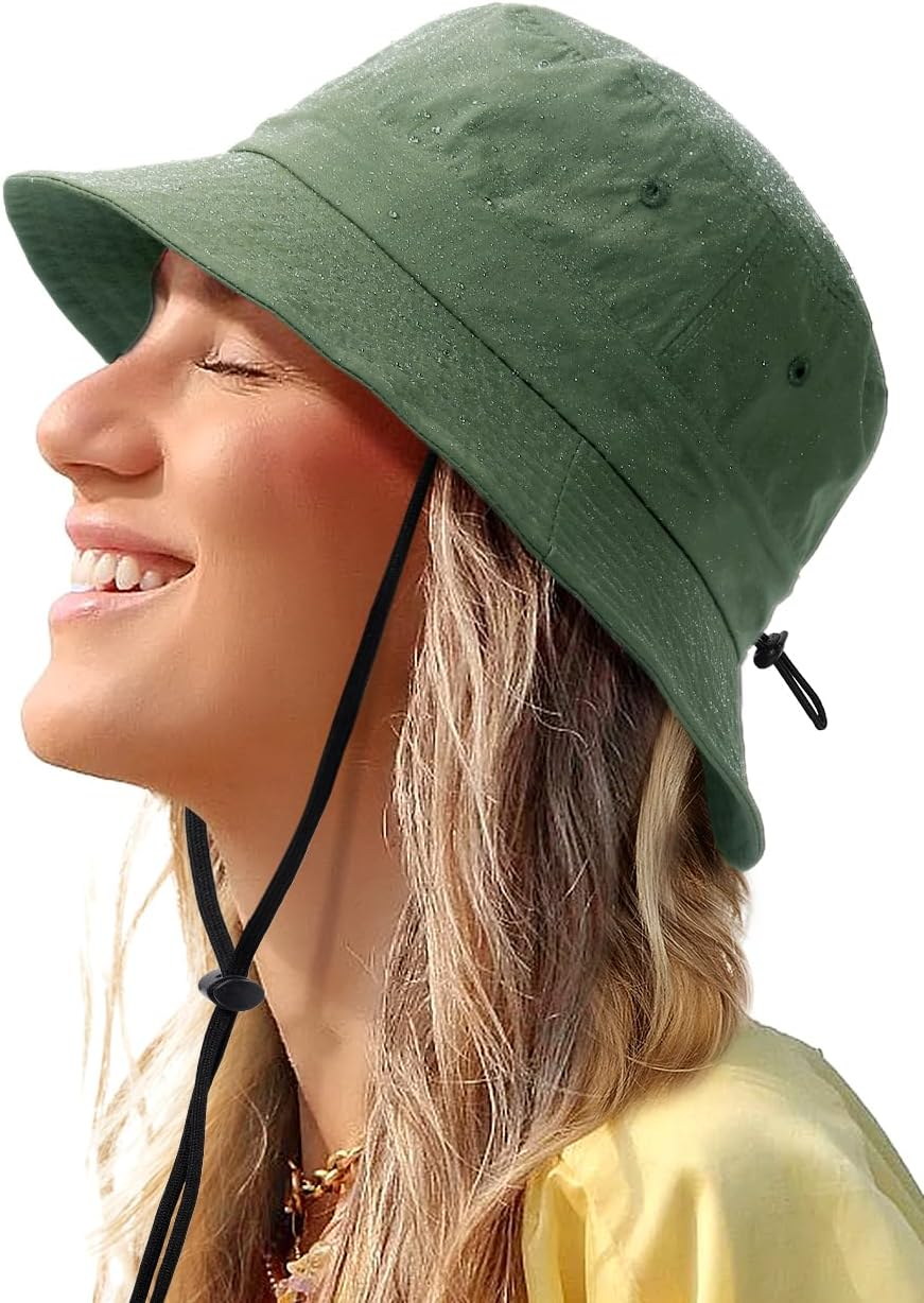 Waterproof Bucket Hat for Women Men Rain Hat UPF 50+ Wide Brim Boonie Sun Hat Foldable Summer Floppy Beach Fishing Safari Hat