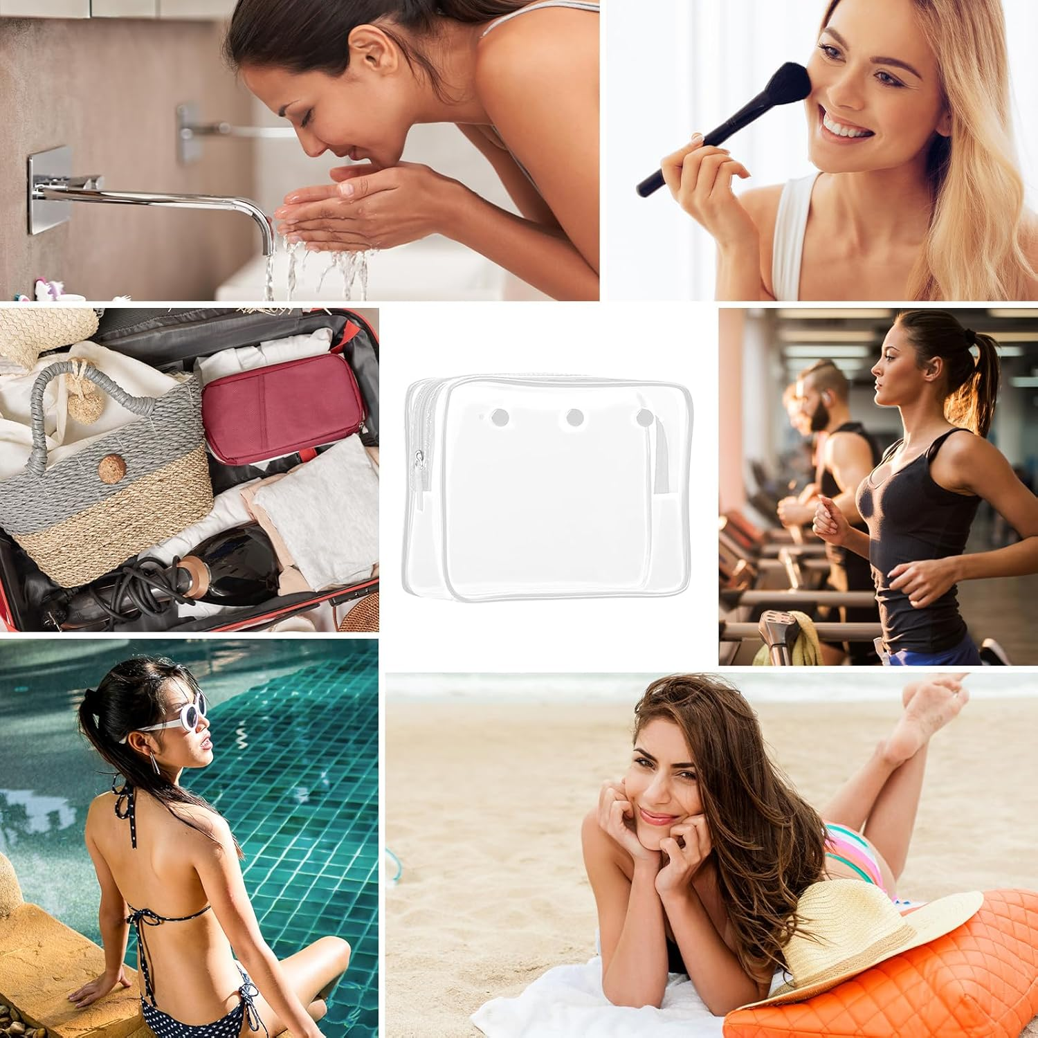 2 Pack Clear Inner Pouch Tote Bag with 2 Insert Hooks for Bogg Bag, Divider Storage for Travel Cosmetic Makeup Clean Organizer, White, Modern - 2, Black image number 2