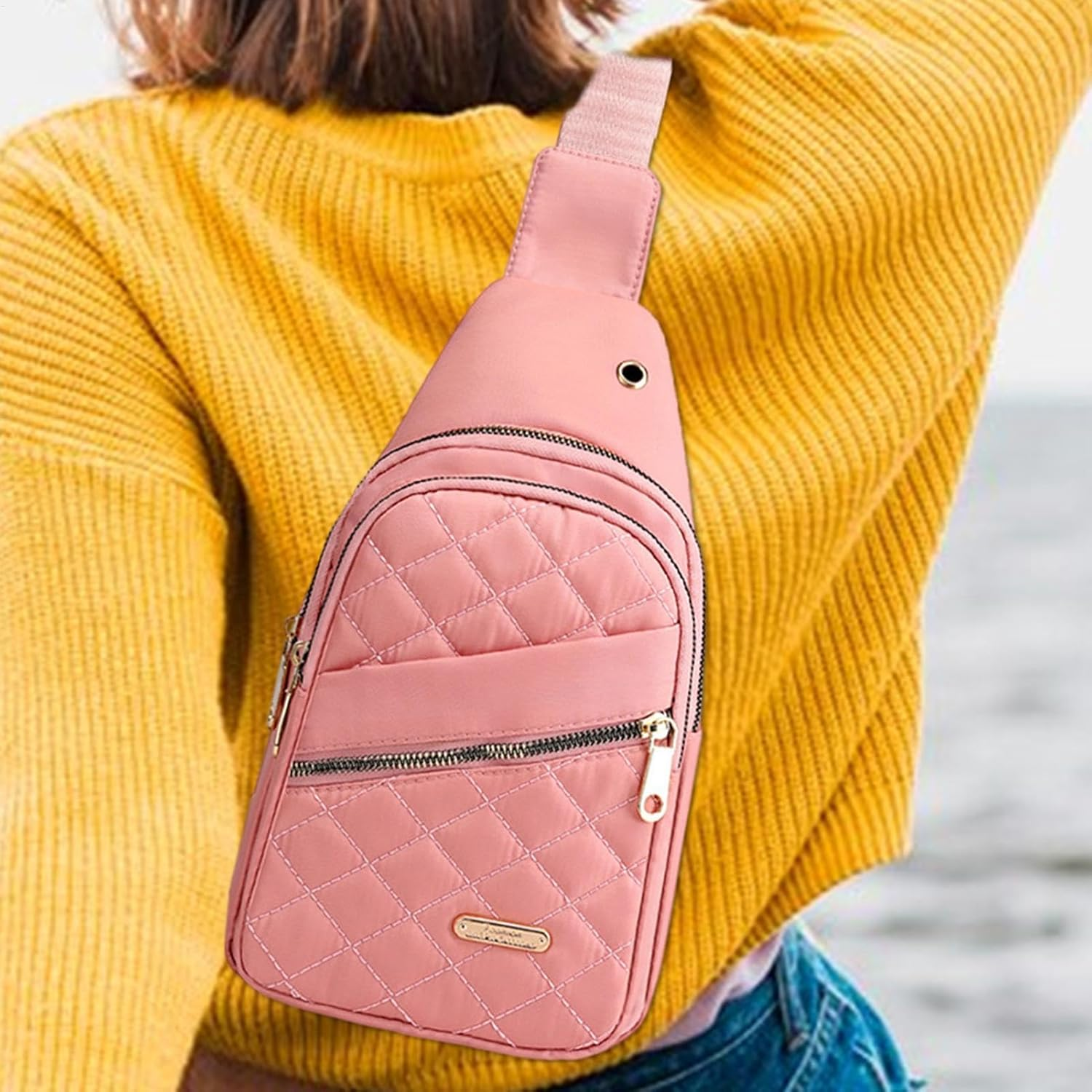 Womens Sling Bag,Shoulder Backpack Casual Sling Pouch Sling Satchel Bag - Adjustable Strap, Lightweight Shoulder Front Pack for Running, Walking, Hiking, Travel image number 6