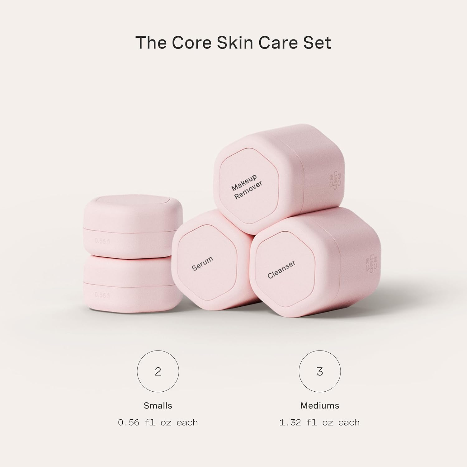 Cadence Travel Containers - Core Skincare Set - Magnetic Containers with Lids,2 Small (0.56Oz) & 3 Medium (1.32Oz) - Cleanser, Moisturizer, Serum, Makeup Remover & Sun Icon Labels - Petal image number 6