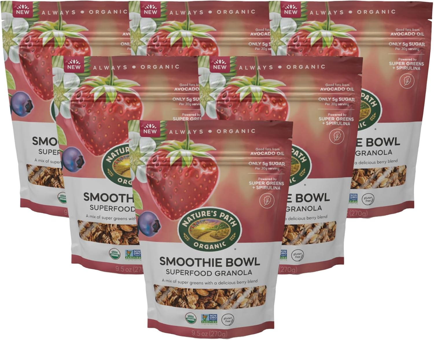 Nature'S Path Organic Superfood Smoothie Bowl Granola, 9.5 Oz (Pack of 6), Gluten Free, Non-Gmo image number 5