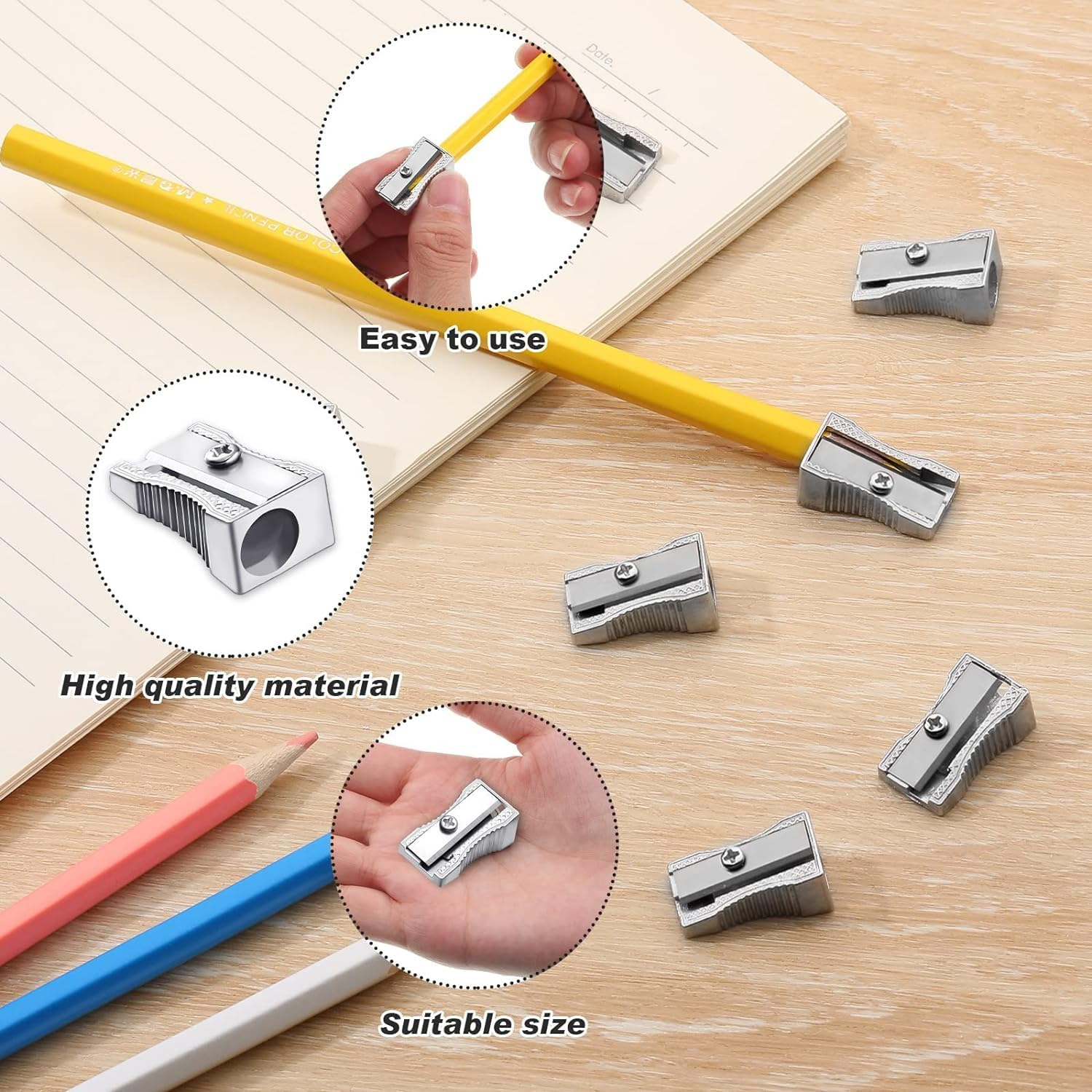 Single Hole Alloy Handheld Sharpeners, 24Pcs Metal Mini Pencil Sharpeners with Single Hole,Metal Mini Pencil Sharpeners Silver Alloy Handheld Sharpener Manual Pencil Sharpeners Alloy Pencil Sharpener
