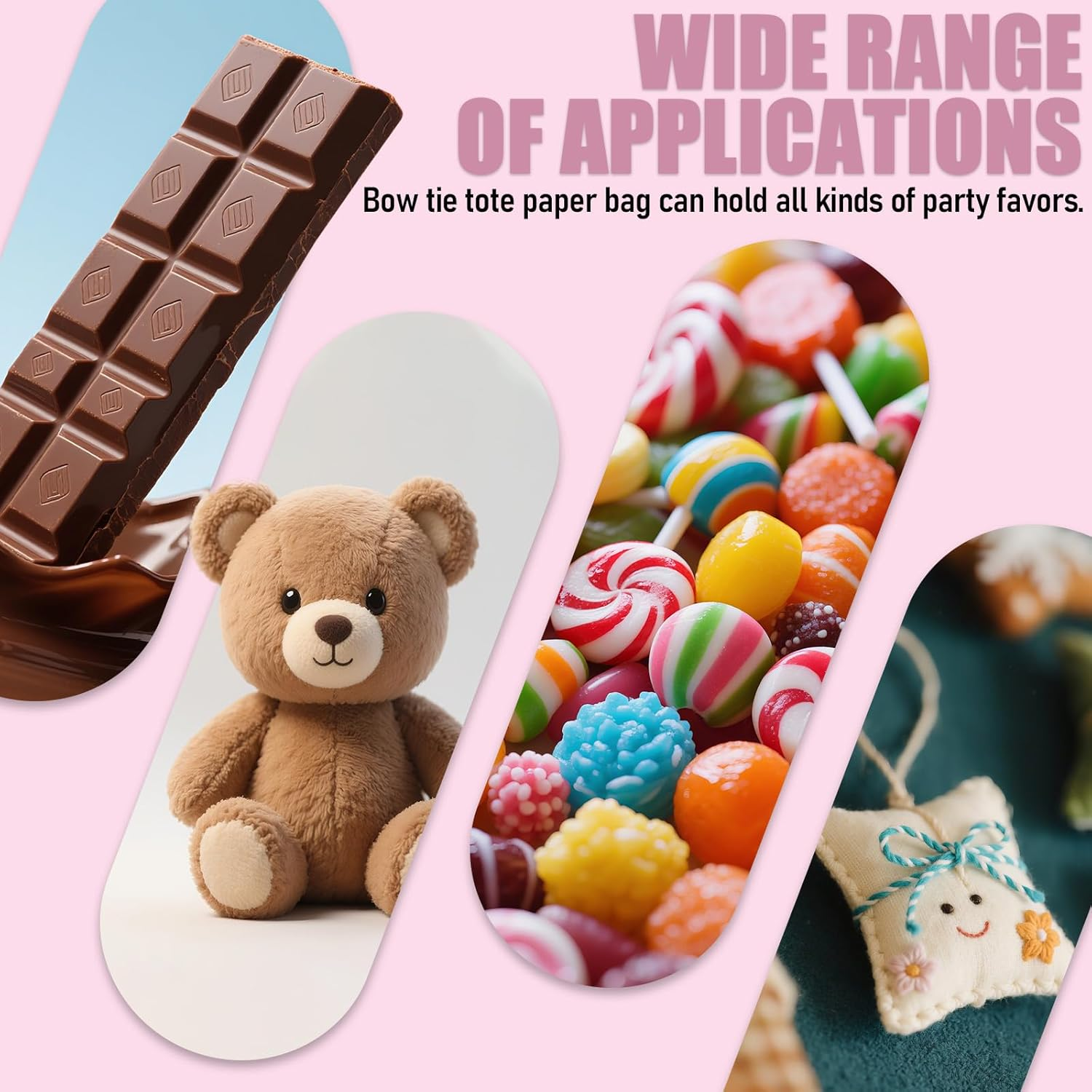 ACOSIY 12 PCS Bow Pink Goodie Bags, Plain Reusable Gift Bags with Handles, Pastel Candy Party Favor for Wedding Birthday Bridal Engagement Decorations (Pink) image number 3