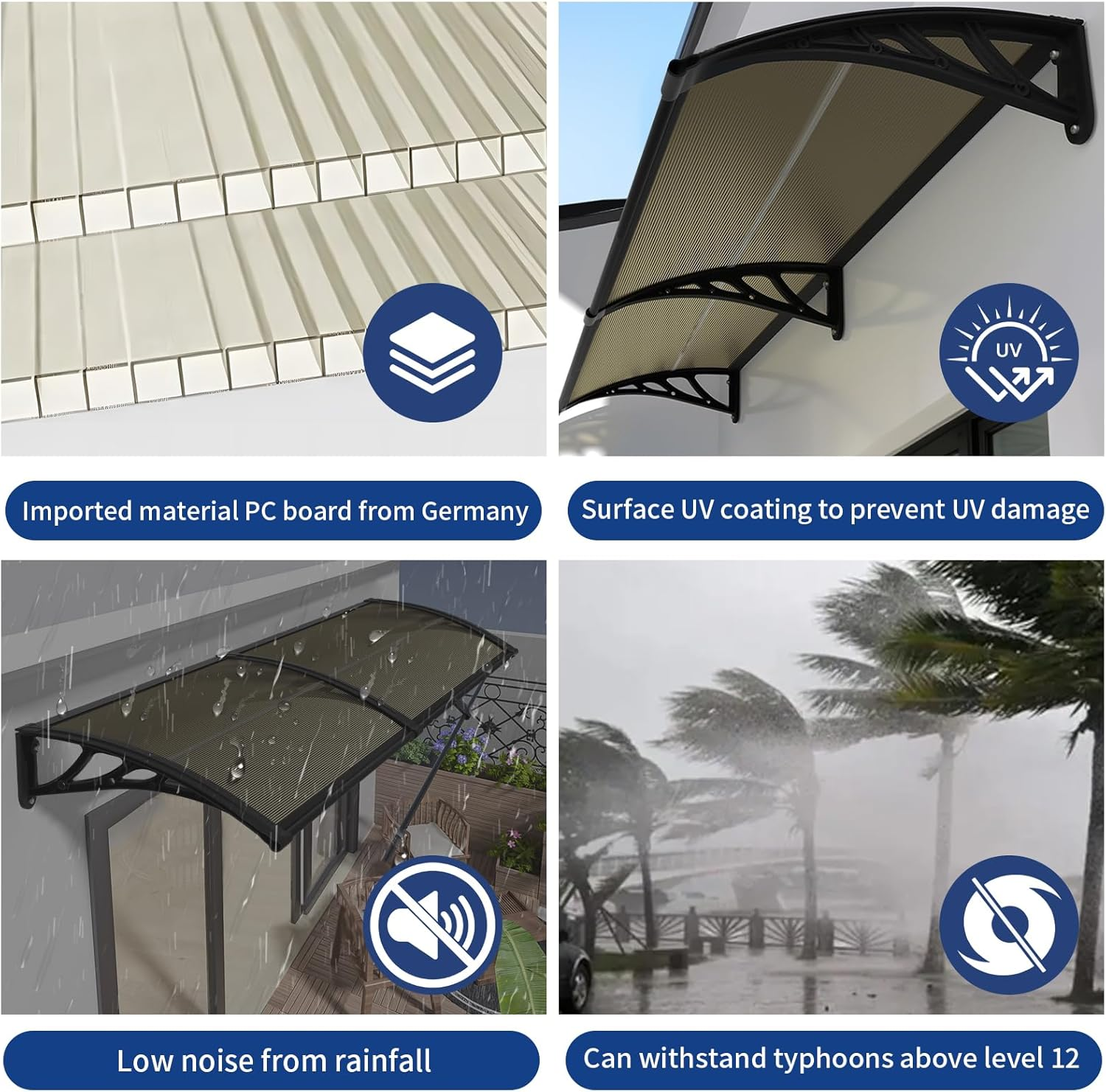 1M X 2M Brown Window Canopy Awning, Window Door Awning for Rain, Heavy Duty Window Awnings Sun Shade, Durable Door Awnings Rain Shelter, Reinforced Window Canopy with Black Bracket Outdoor image number 5