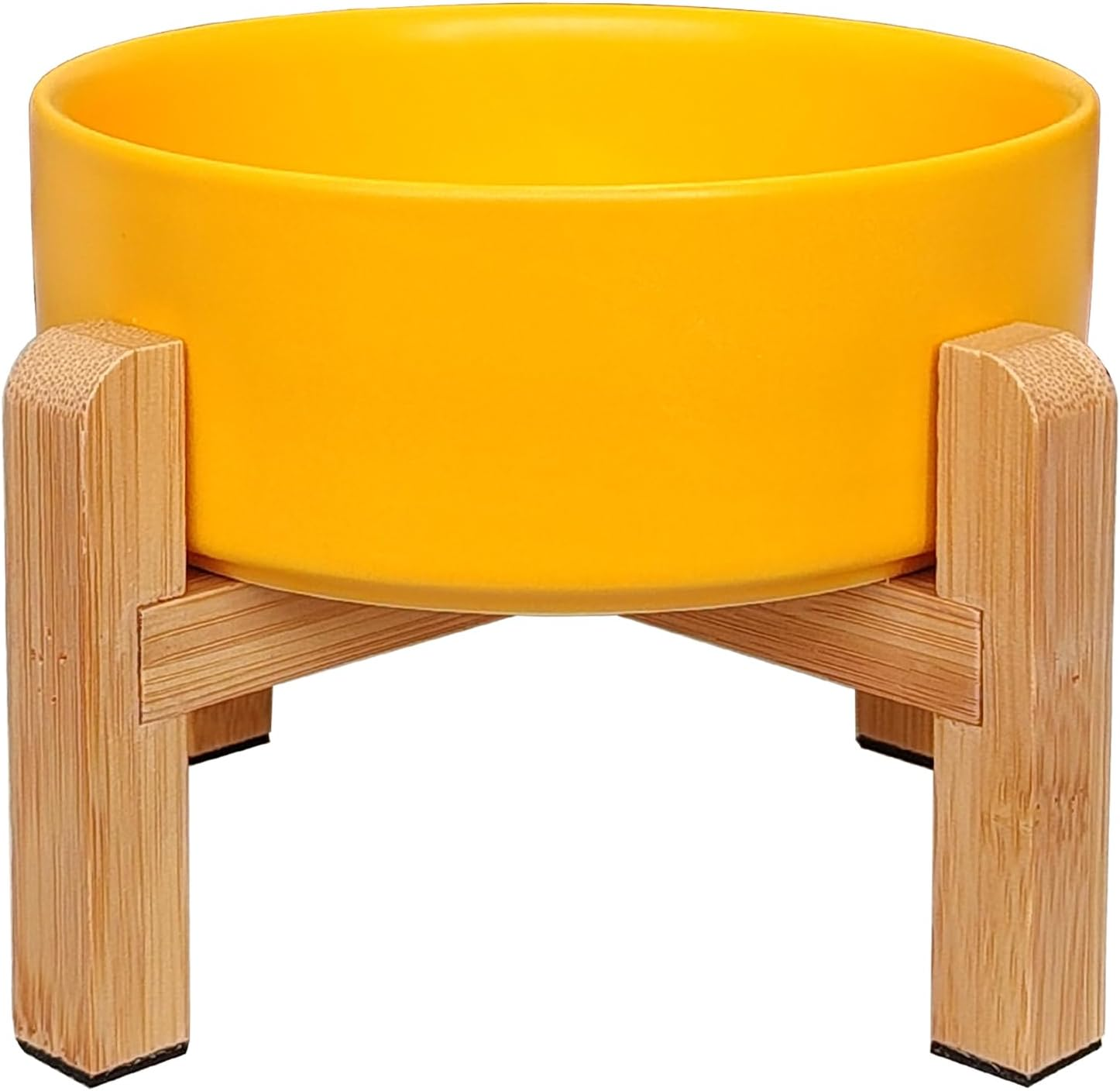 Elevated Ceramic Dog Bowl - PRENDIEEN Raised Dog Bowls with Non-Slip Bamboo Stand - Dog Food and Water Bowl - Dog Feeding Bowls - Pet Dishes for Cats and Small Dogs - 16 OZ - 480 ML (Yellow, Small) image number 6