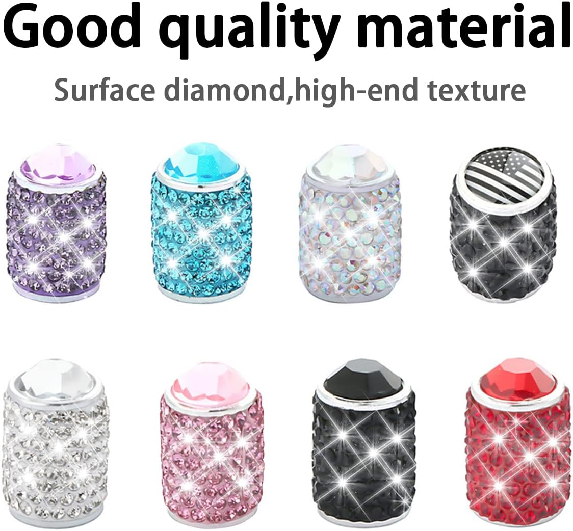 Zipelo Bling Valve Stem Caps, 4 Pack Crystal Rhinestone Car Tire Valve Covers, Dustproof Stem Cap for Auto Wheel, Sparkling Tire Air Valves Cover, Universal for Most Vehicles (Red) - Black image number 7