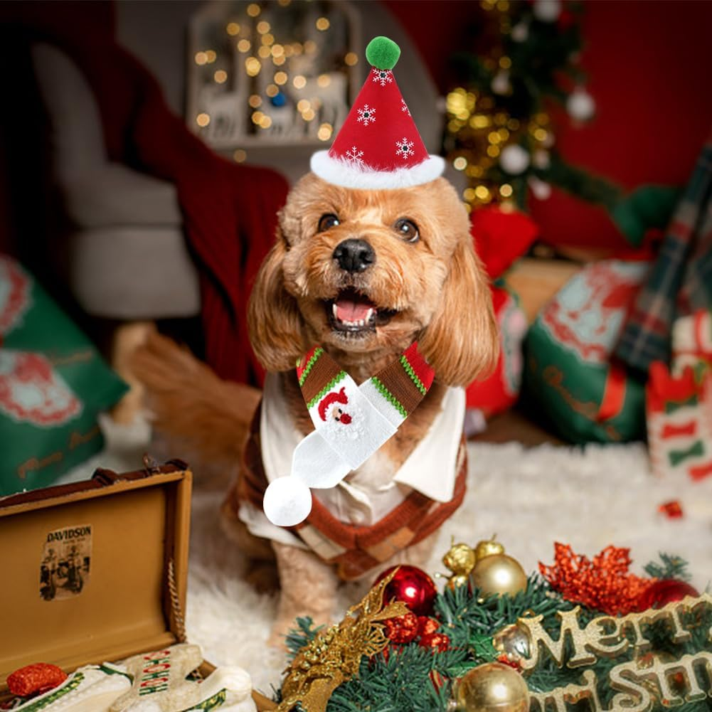 Pet Costume Christmas Clothing, Dog Costume with Christmas Hat Scarf, Santa Hat Scarf Suit for Cats, Puppies, Dogs, Christmas Dog Costume, Cat Costume image number 5
