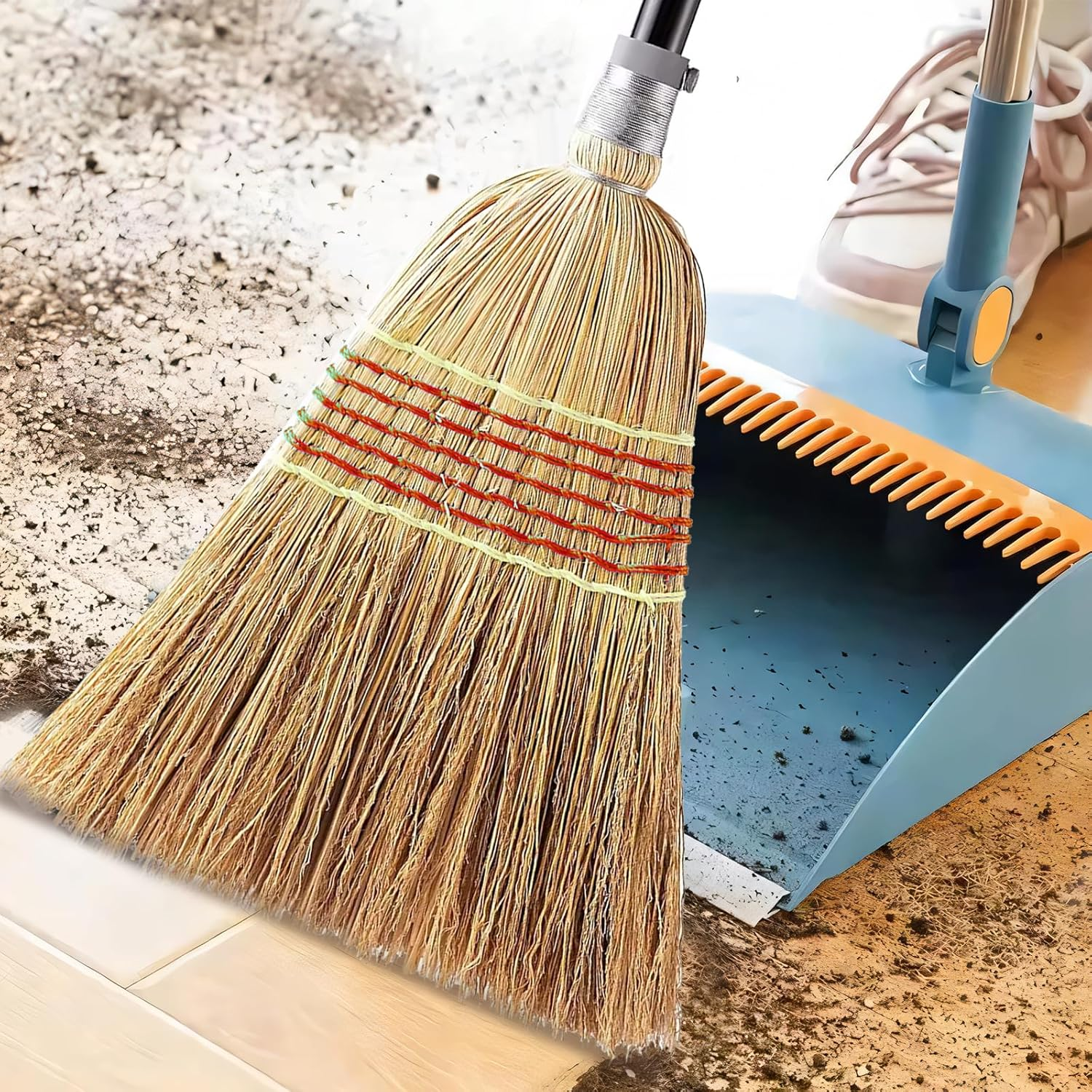 Dustpan & Broom Set Indoor Outdoor Heavy Duty Corn Broom Commercial Dustpan Set for Indoor Outdoor Cleaning image number 4