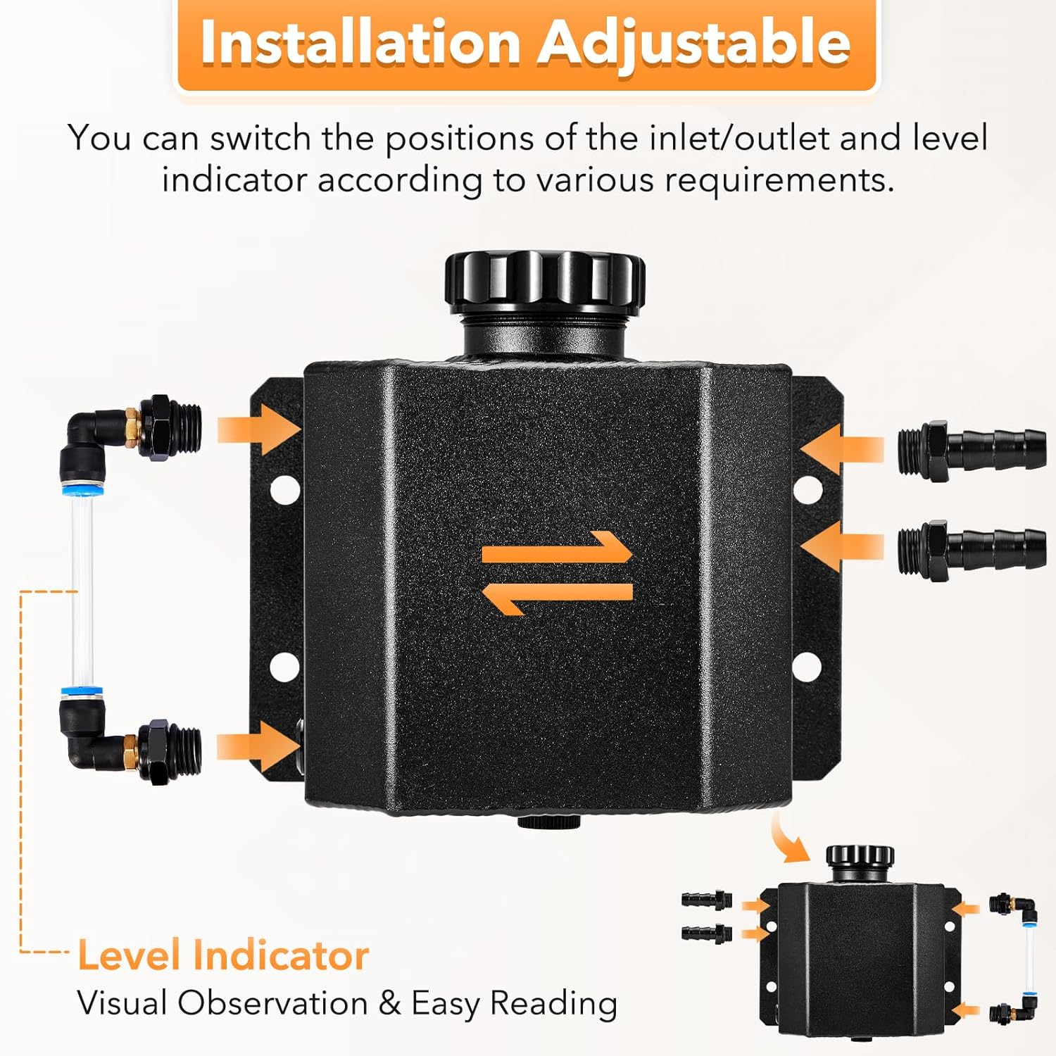 Krimocy 1L Coolant Overflow Tank, Aluminum Radiator Tank, Reservoir Expansion Tank Universal Black image number 4