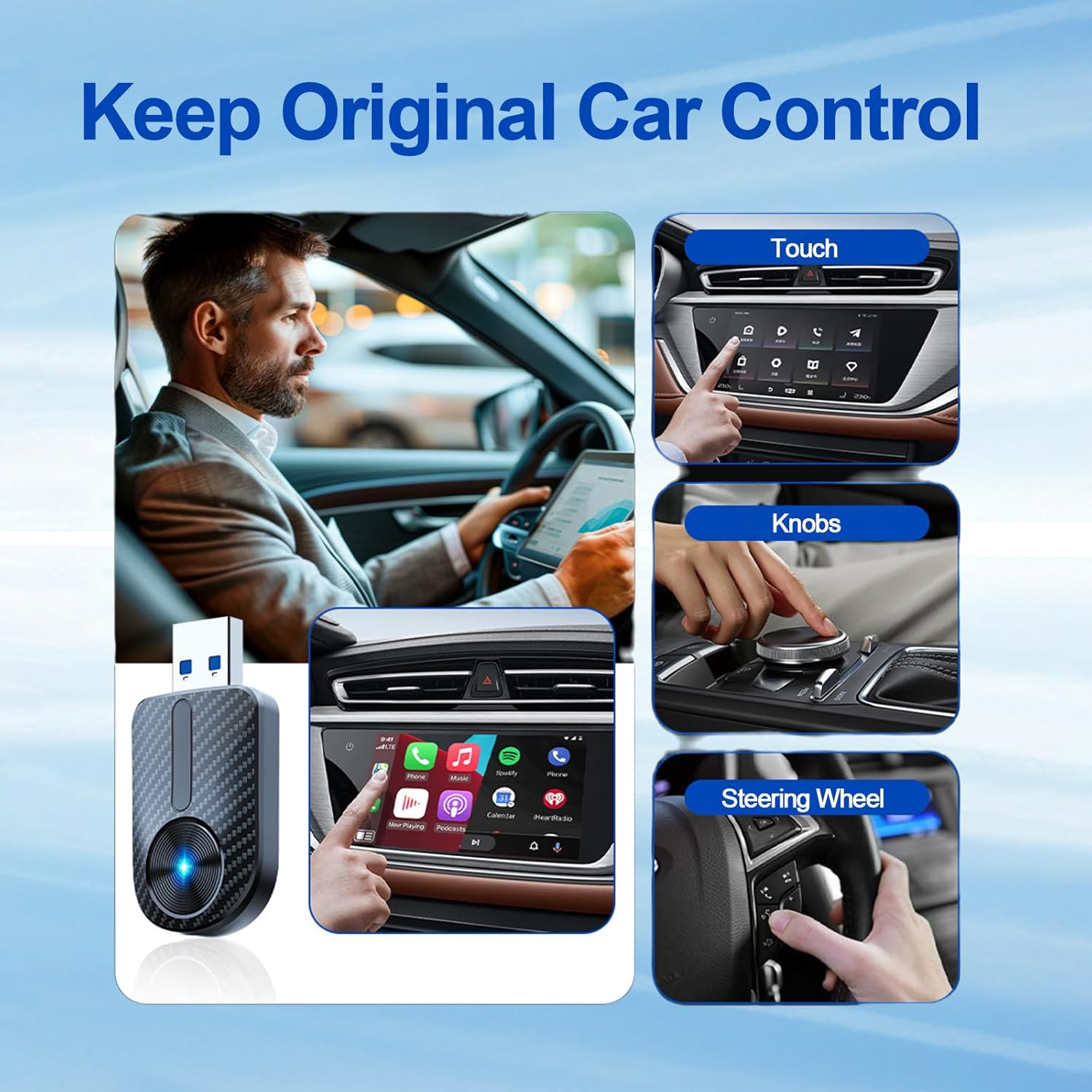 Wireless Carplay Adapter for Iphone, 5Ghz Wifi Mini Size with Extension Usb-C/Type-C,Stable Control & No Delay,Plug & Play, Fast, Stable, Connection, Easy Use Car Play for Iphone 6+, Ios 10+ image number 3