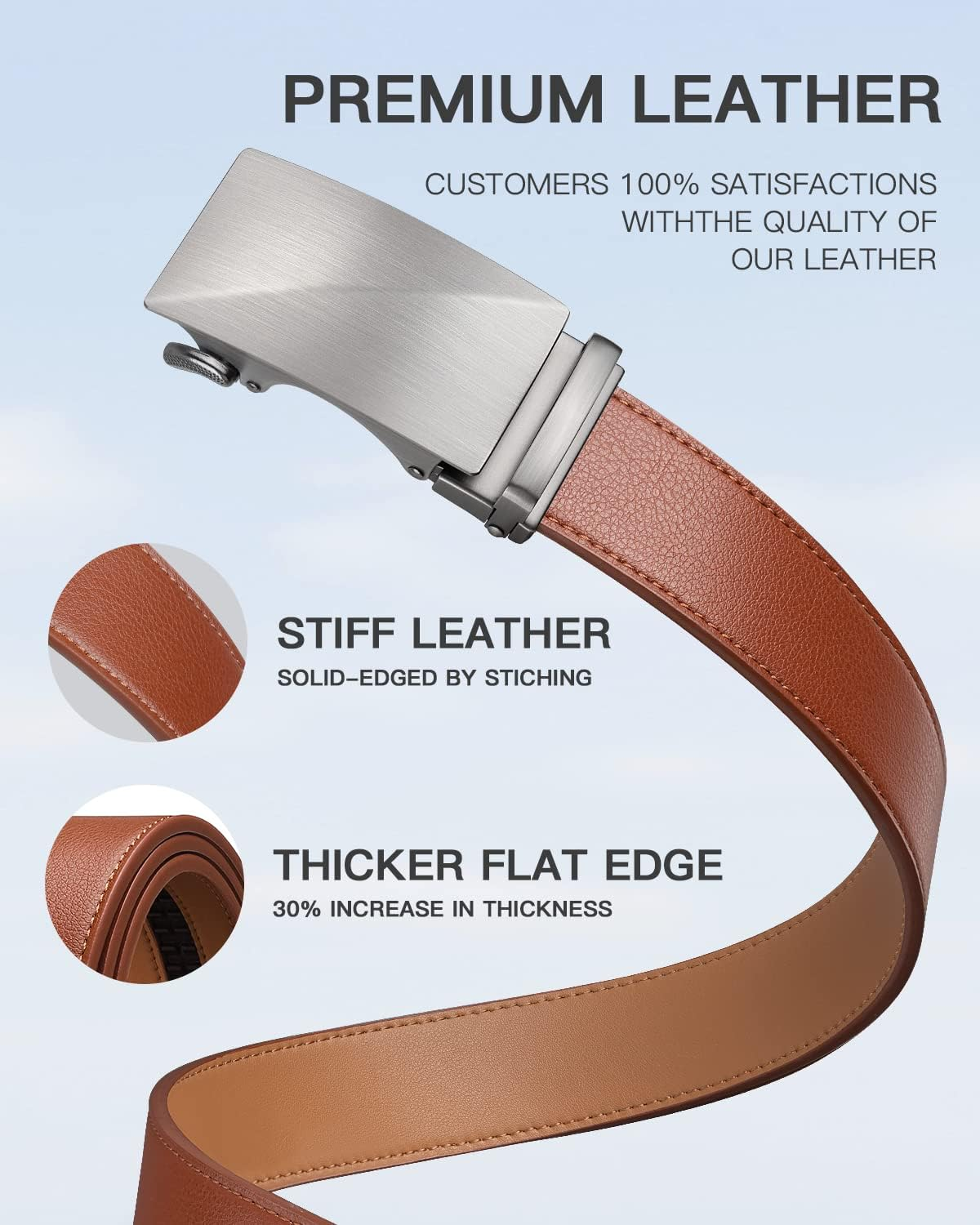 Zitahli Belt Men, Ratchet Belt Dress with 1 3/8" Premium Leather,Slide Belt with Easier Adjustable Automatic Buckle, Brown-J014 image number 3