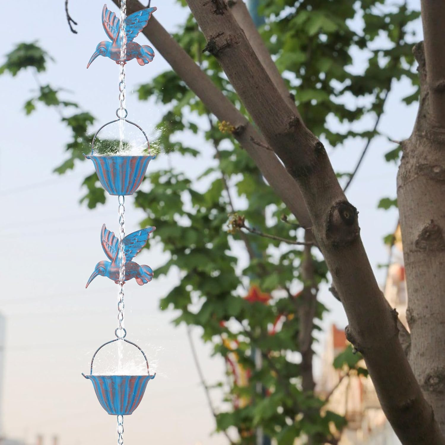 Ruaizel 7.8FT Rain Chains for Gutters, Hummingbird Rain Catcher, Outdoor Rain Chain,Metal Catcher Chain for Outside, Hanging Decorations for Patios (Blue) image number 6