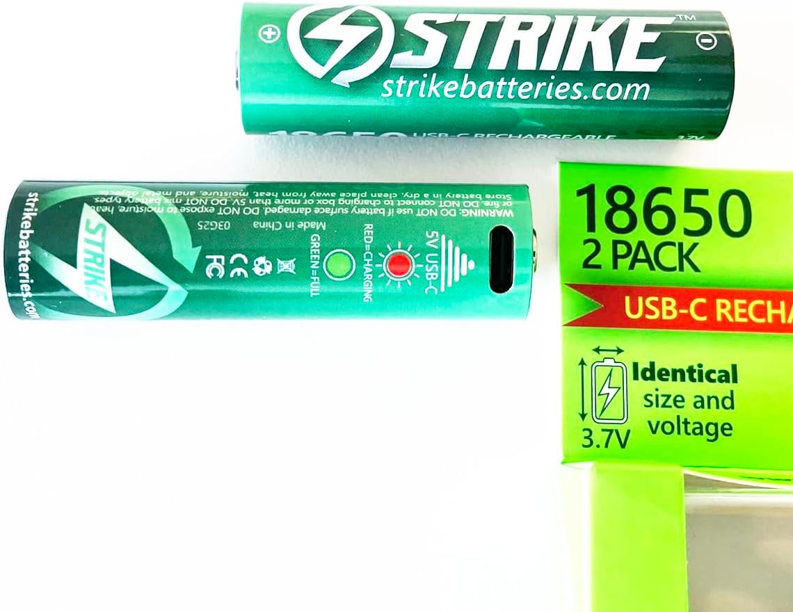 18650 Battery Lithium Ion 2 Pack BMS Protected Smart LED 3.7V 8100Mwh USB-C Rechargeable with Charging Cable, No Charging Box Needed! image number 2