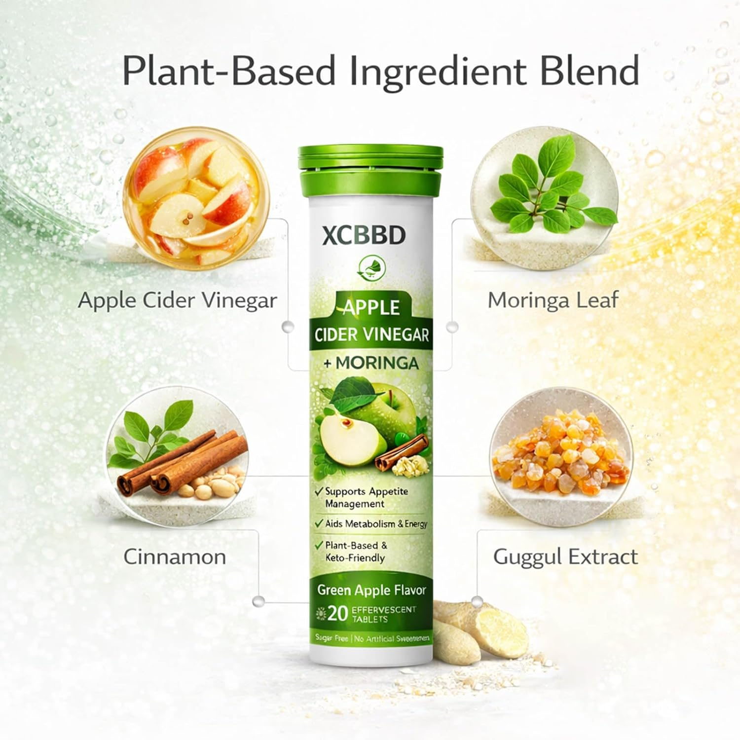 Apple Cider Vinegar + Moringa Effervescent Tablets &ndash; Green Apple & Lemon Masala Flavor Combo, Sugar Free ACV Drink Tablets, Plant-Based Daily Routine, 40 Tablets (2 Pack) image number 4