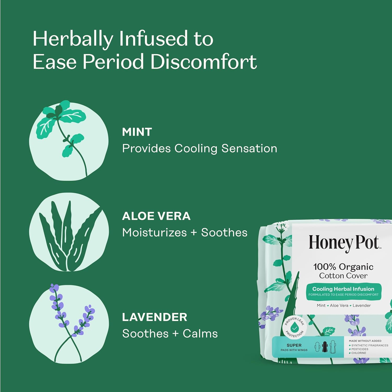 The Honey Pot Company - Herbal-Infused Menstrual Pads with Wings Super - 16 Pad(S) image number 1