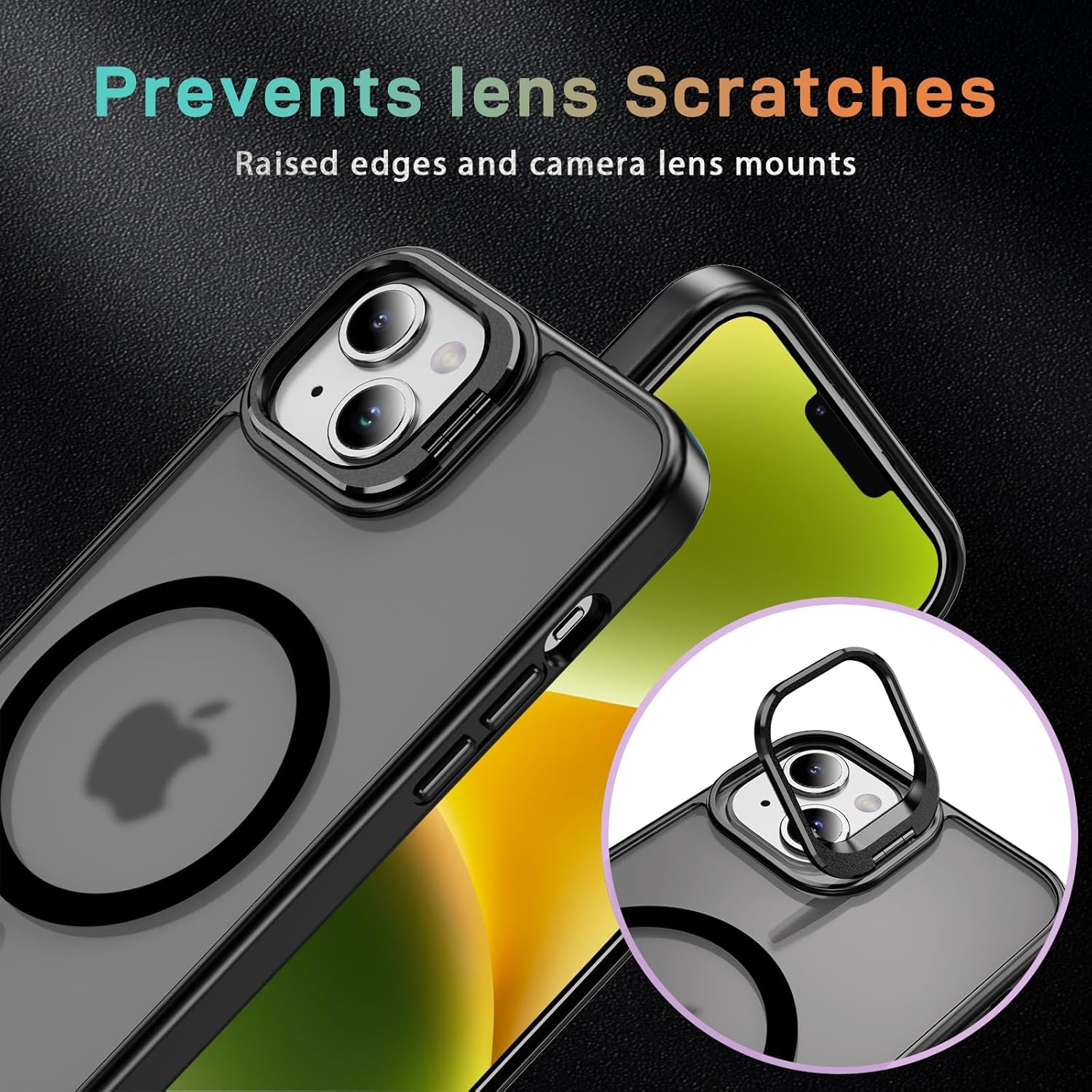 For Iphone 13 Case with Metal Camera Stand [Compatible with Magsafe] Shockproof Cover Translucent Magnetic Case for Iphone 13 (Black)