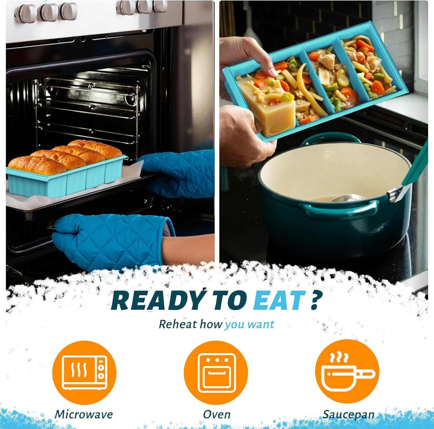 Dawntress Silicone Freezer Tray with Lid - 2Pack Soup Freezer Containers Moulds, Kitchen Portion Food Storage for Freezing Broth, Rice, Sauce, Leftovers, Gift Set BPA Free - 1 and 2 Cup