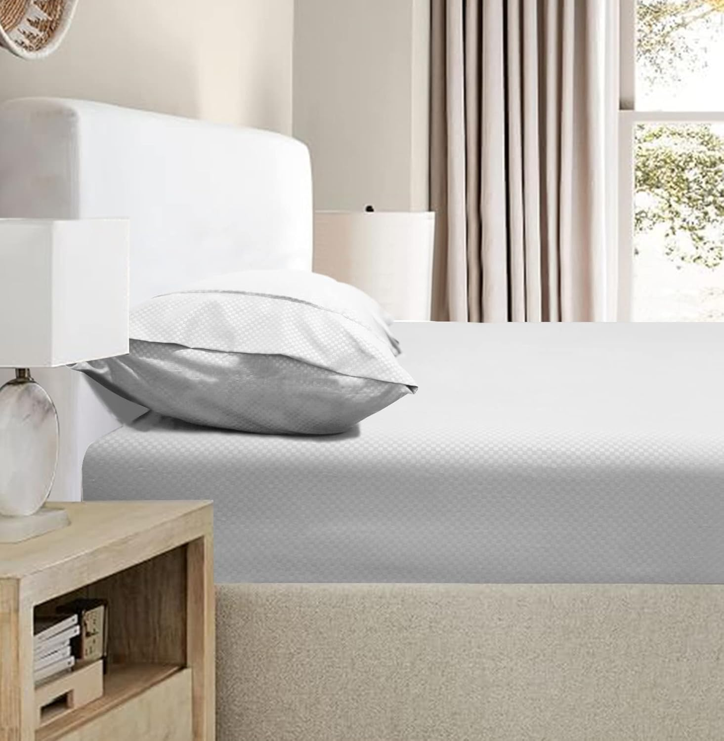 Ramesses 2000 Thread Count Bamboo Embossed Fitted Sheet Combo Set, King, White