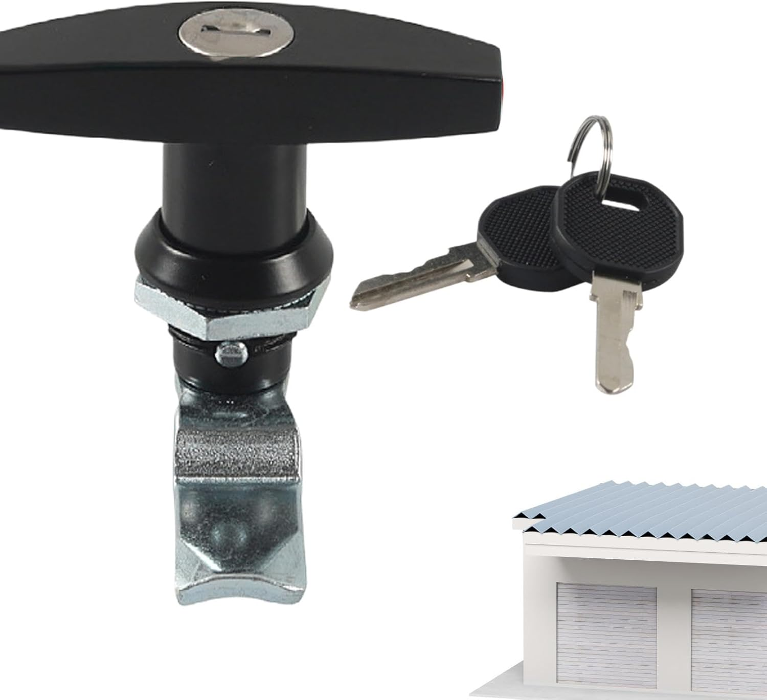 Shed Door T Handle Lock,Zinc Alloy Looking Kit with 2 Keys for Garage Door | Replacement T-Handle Parts Lock for Shed Doors, Toolboxes, Garage Doors, Vehicle Toolboxes, Trailers - Black image number 2