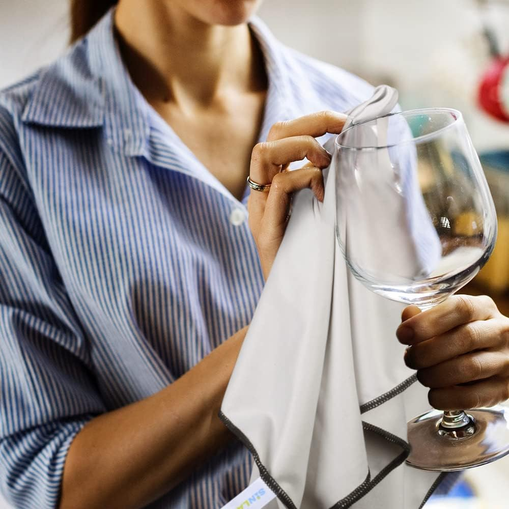 Sinland Microfiber Glass Polishing Cloths Lint -Free Drying Towels for Wine Glasses Stemware Dishes Stainless Appliances Grey 51CM X 64CM Pack of 2 Grey