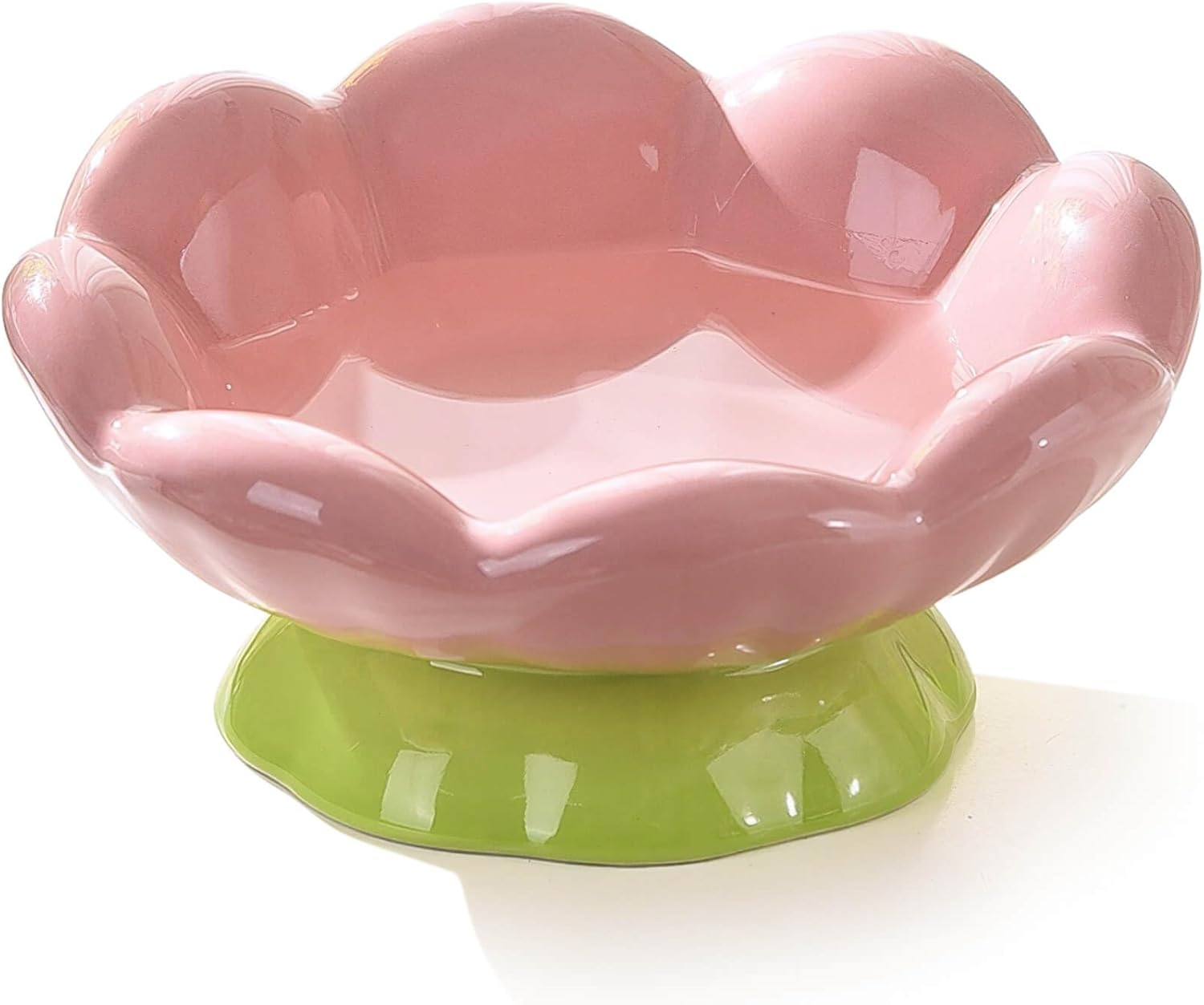 Eubootree Ceramic Raised Cat Bowl, Shallow Wide, Anti-Vomiting and Whisker Fatigue, Non-Slip, Tilted Cute Flower Cat Food and Water Bowls for Indoor Cats, Pink image number 2