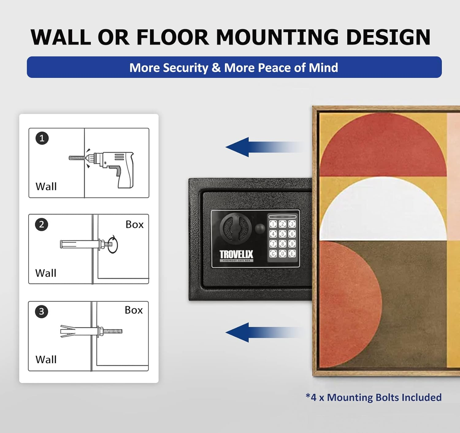 Safe Box for Home (0.4 Cubic Feet) with Fireproof Bag and Light, Keypad and Key Lock, Money and Cash Saving, Personal Use image number 5