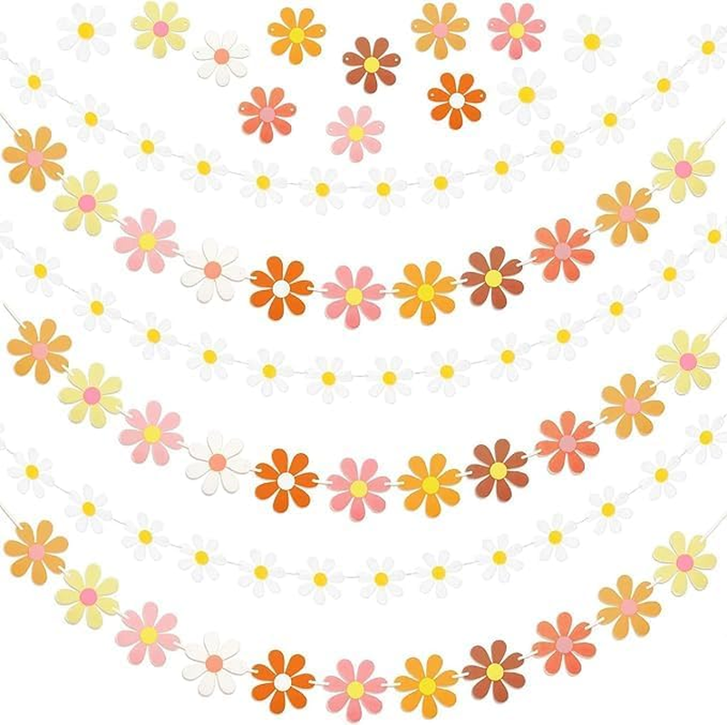 Daisy Party Banner,4 Strings Daisy Groovy Boho Party Banners,Groovy Party Favors White Daisy Decor Spring Flower Garland Daisy Paper Cutouts (Mixing Colors)