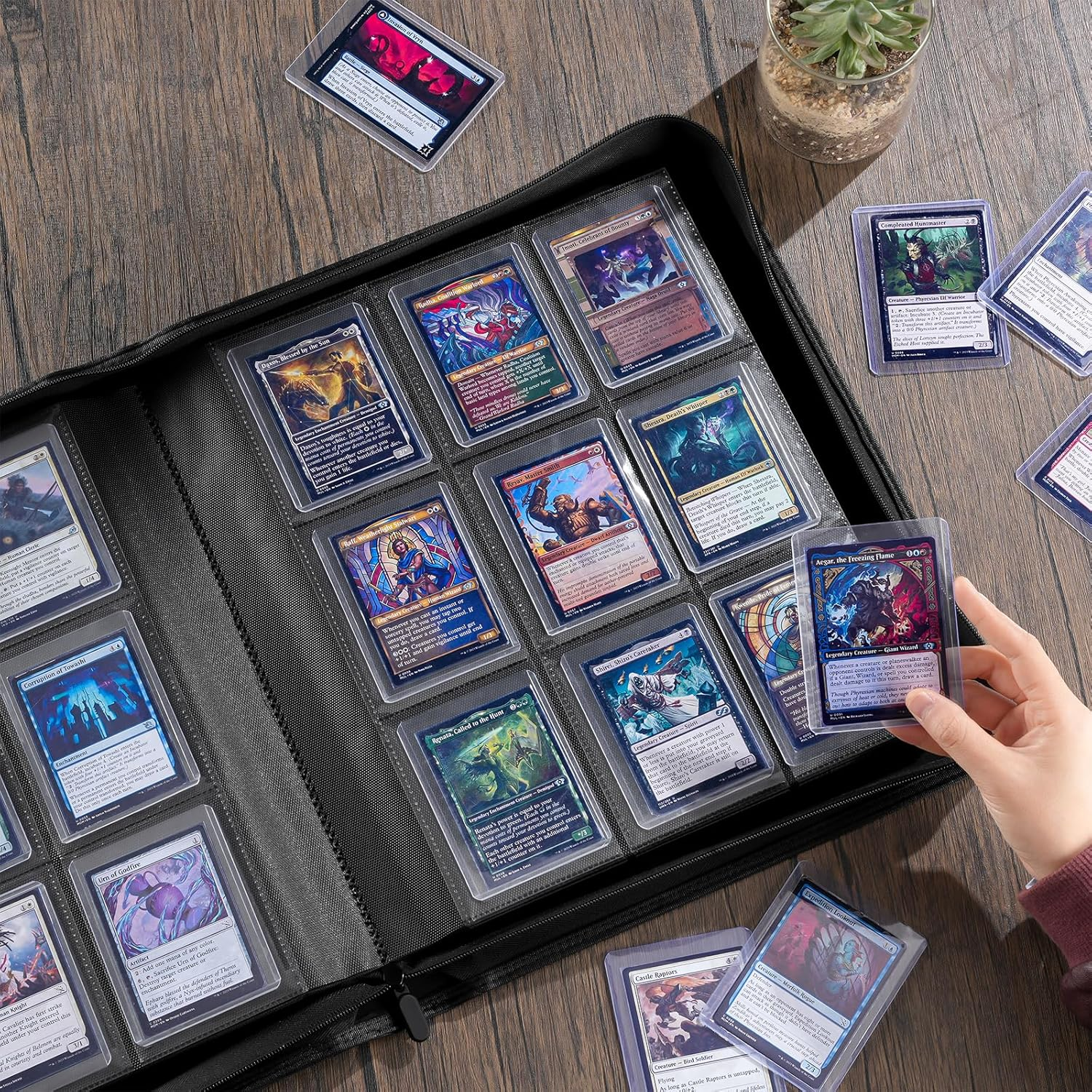 Procase Top Loader Binder for Cards, Holds 324 Toploaders with 9 Pockets, Toploader Storage for Trading Cards or Sports Cards, Compatible with TCG, MTG in 3"X4" Toploaders -Black - Purple image number 7