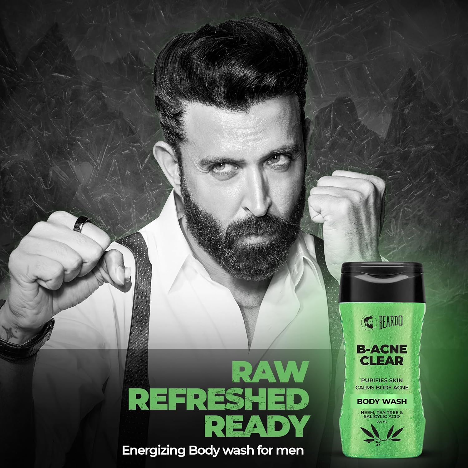 Beardo Ice Blast Body Wash & B-Acne Clear Body Wash for Men 200 Ml (Pack of 2) | for Instant Freshness & Body Acne and Skin Purification | with Menthol, Neem, Tea Tree and Salicylic Acid image number 3