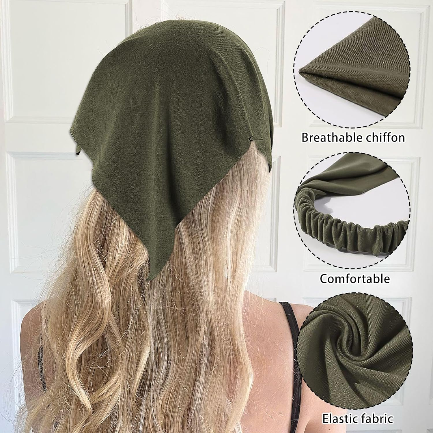 YSDYY 8 Triangular Scarves in Bohemian Style, Elastic Hair Straps, Non-Slip-Coloured Hair Accessories, Outfit Accessories image number 2