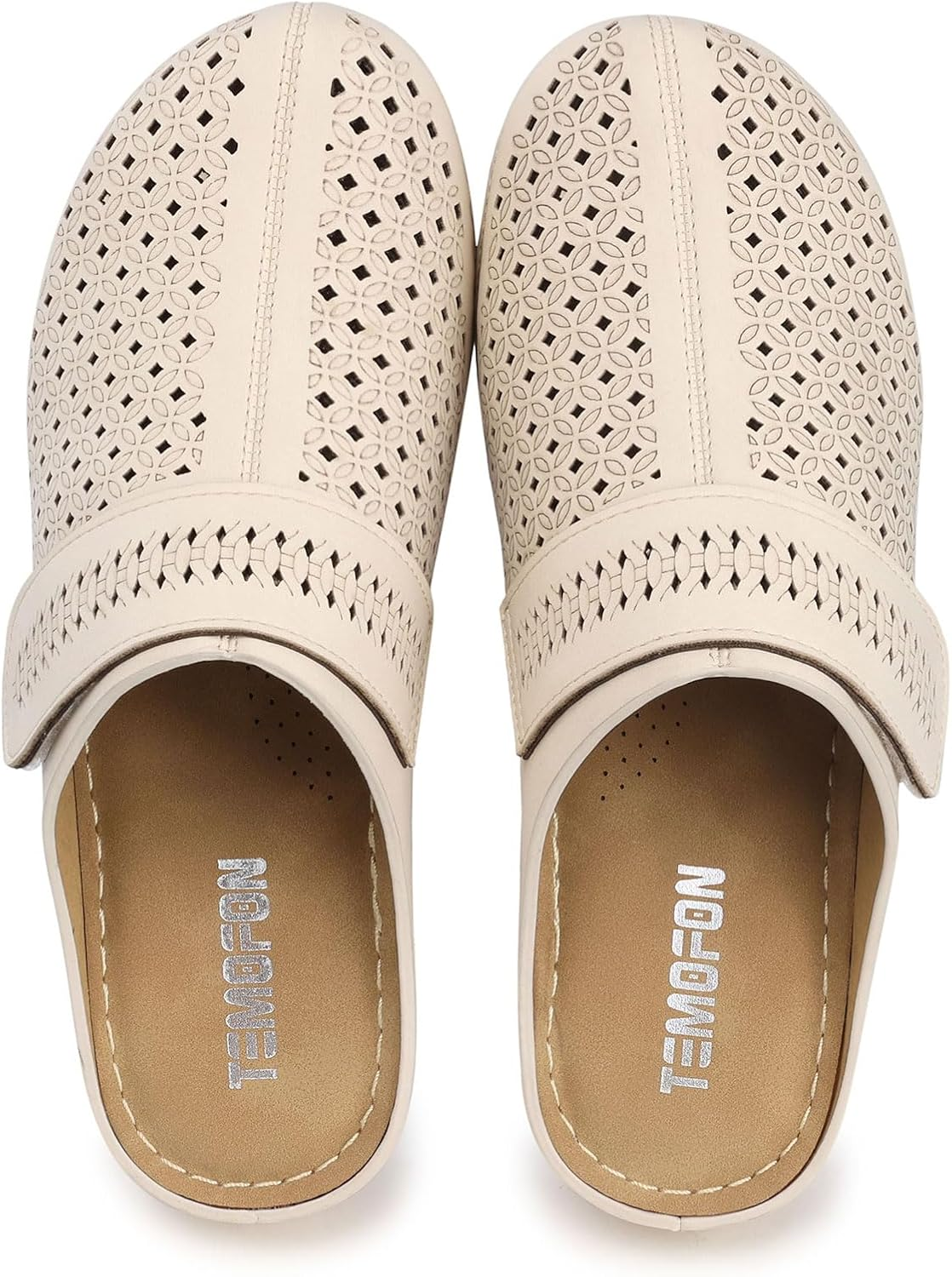 TEMOFON Mules for Women Slip on Sandals: Comfortable Clogs with Arch Support Leather Flats Closed Toe Sandals Shoes