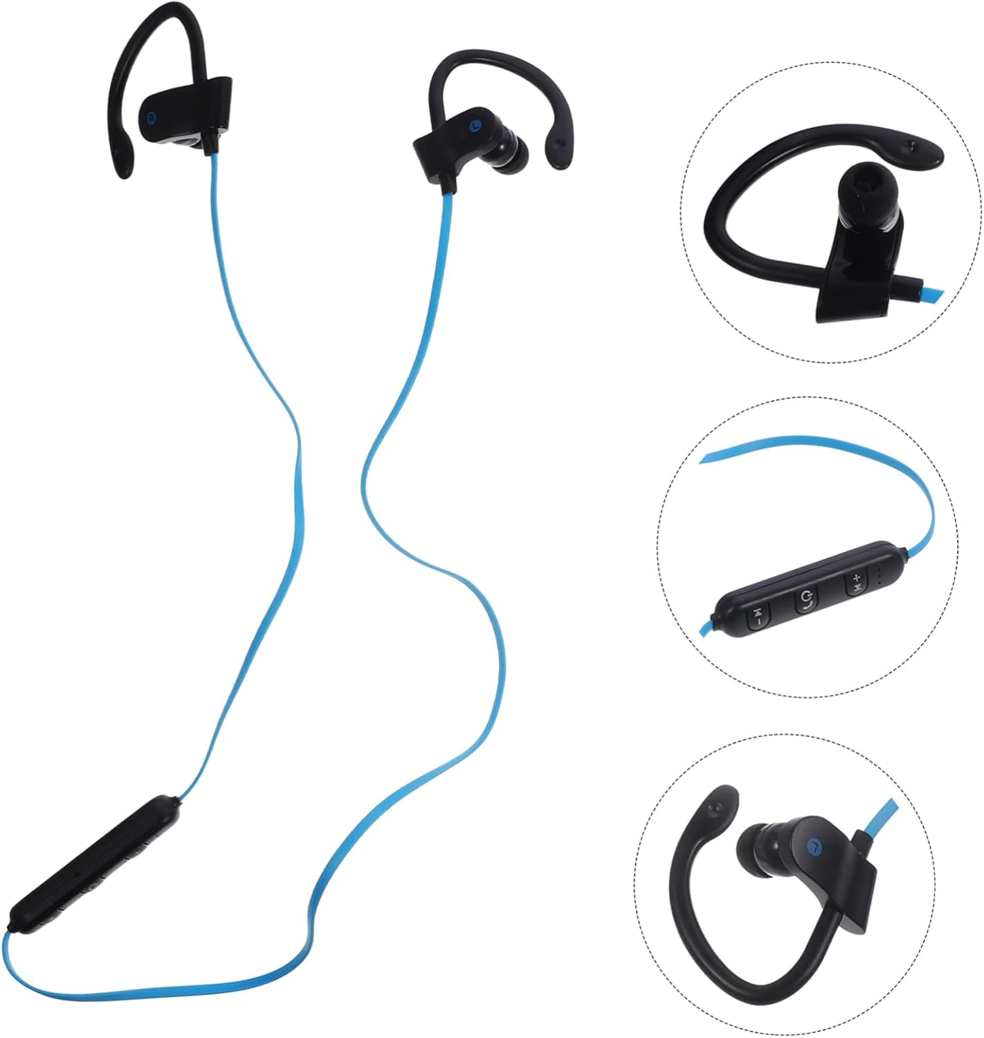 KICHOUSE Ear Hook Stereo Headset with Microphone Wired Earphones for Sports Universal Fit Black and Navy Compatible with Smartphones