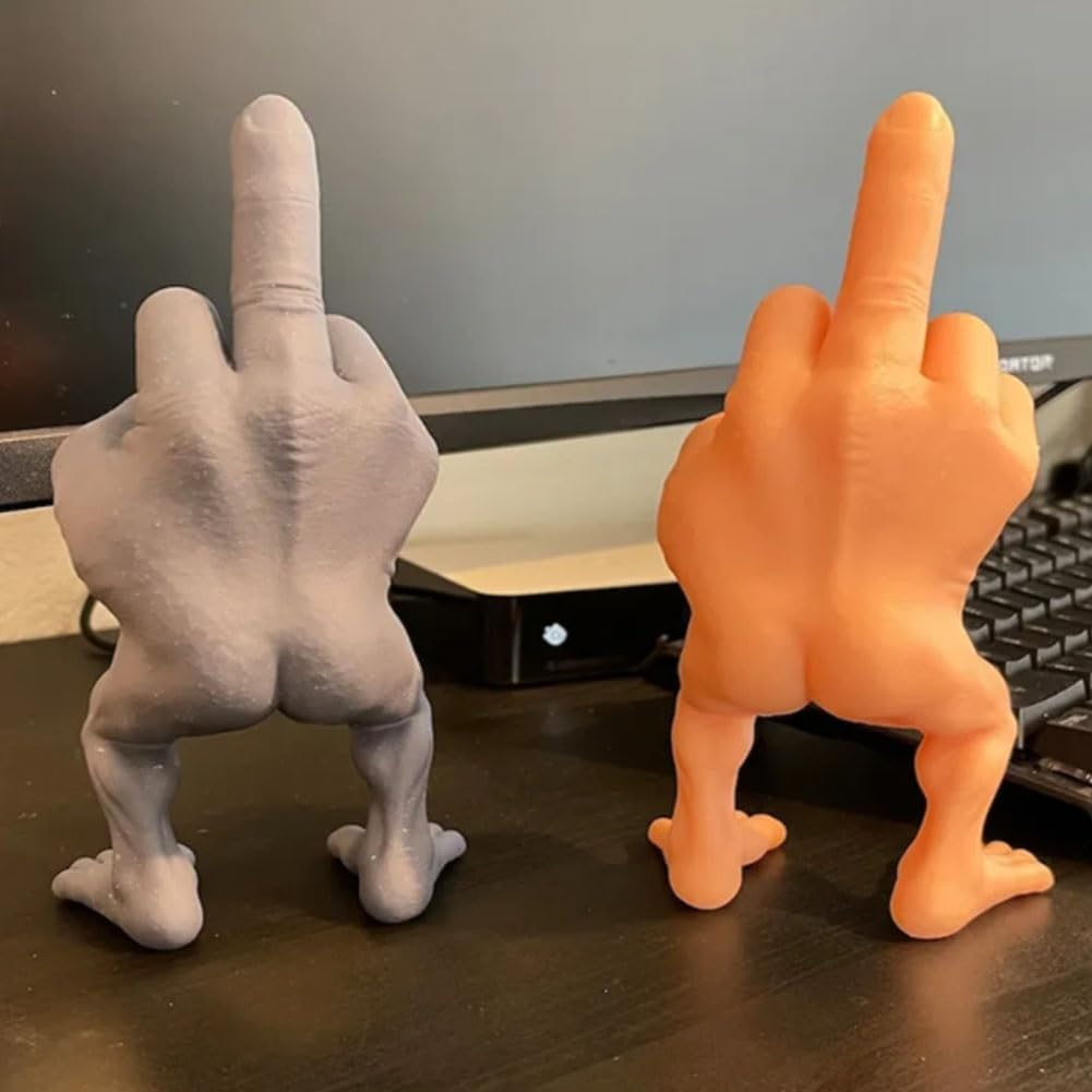 Funny Middle Finger Figure, 3D Figurine Desk Statue - Flesh, 7In image number 2