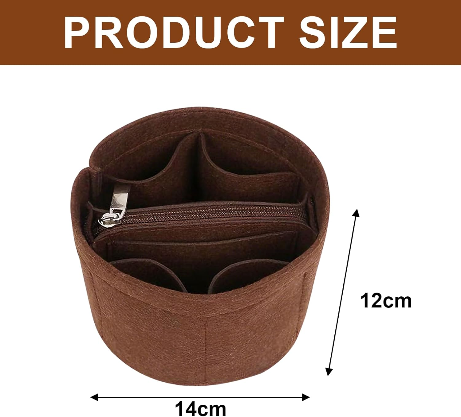 Bag Organiser, Handbag Organiser, Inner Pocket for Handbags, Bag Organiser, Bag Organiser, Handbag with 8 Compartments, Felt Storage for Women, 14 Cm X 12 Cm, Dark Brown