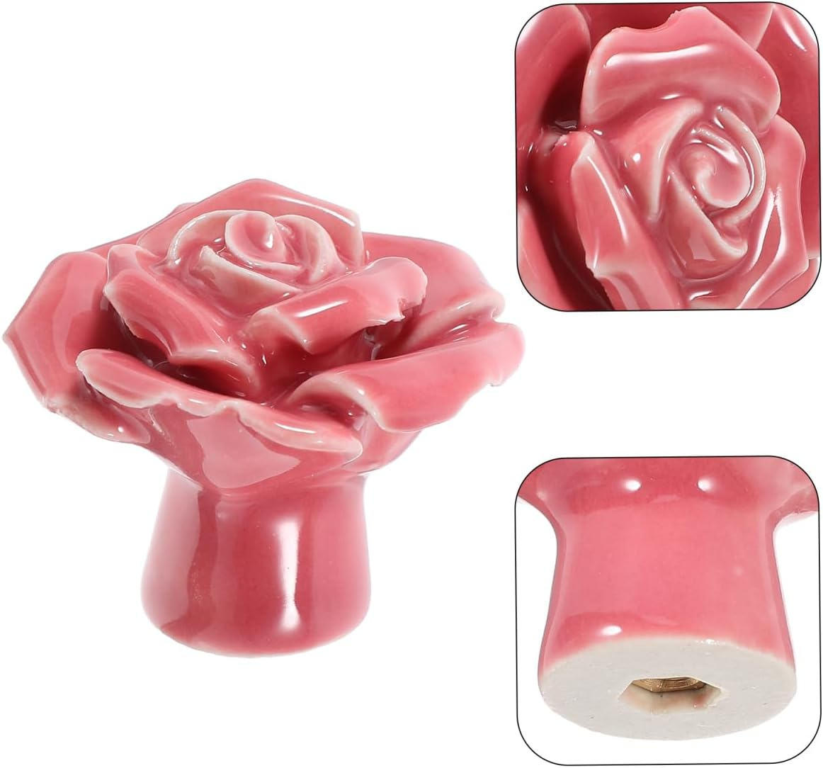 Rose Ceramic Cabinet Knobs 2 Pack Decorative Kitchen Drawer Pull Handles with Screws for Cupboards Wardrobes Home Improvement image number 2